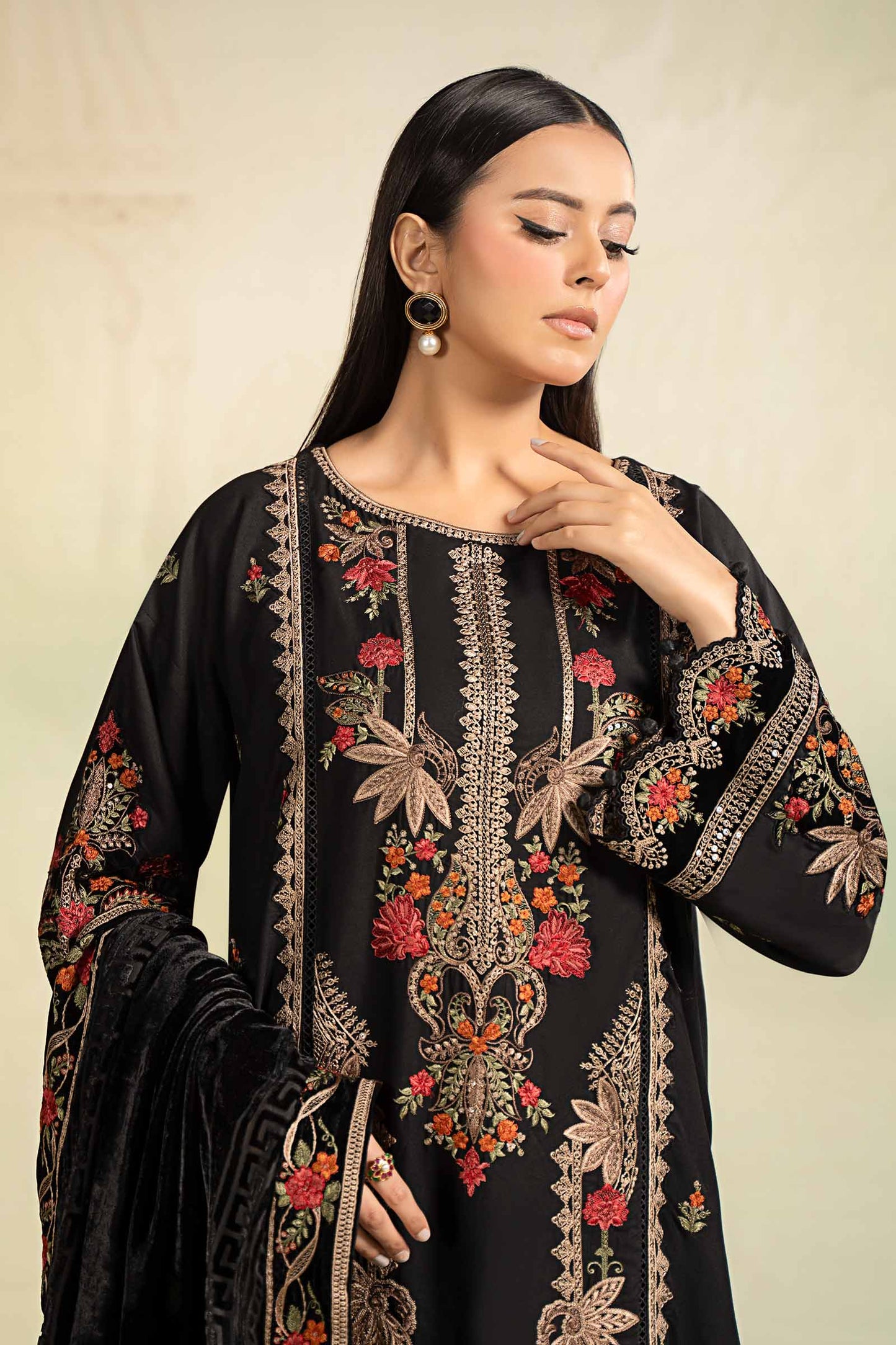 3 Piece Embroidered Linen Suit