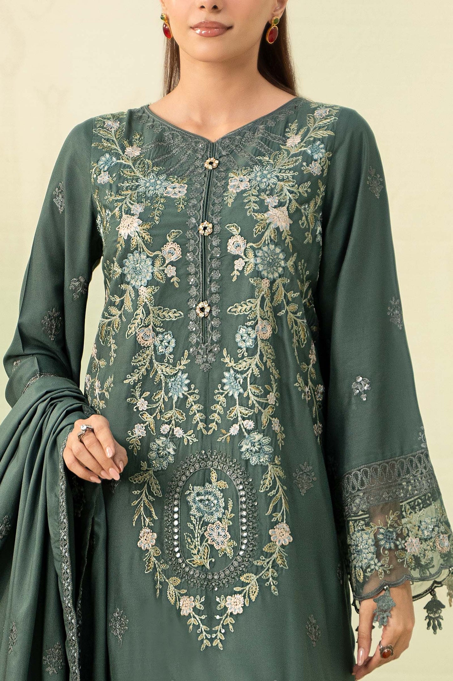 3 Piece Embroidered Linen Suit