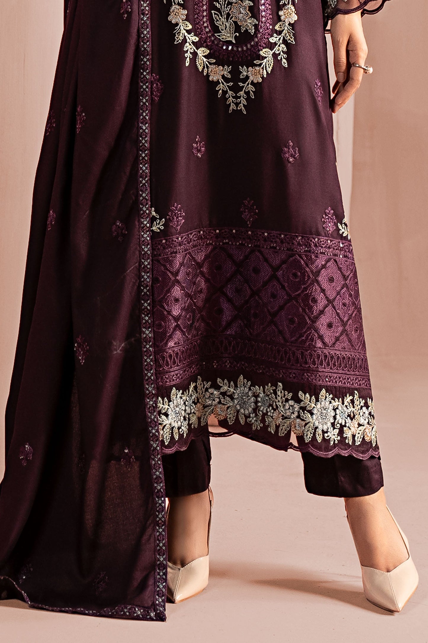 3 Piece Embroidered Linen Suit