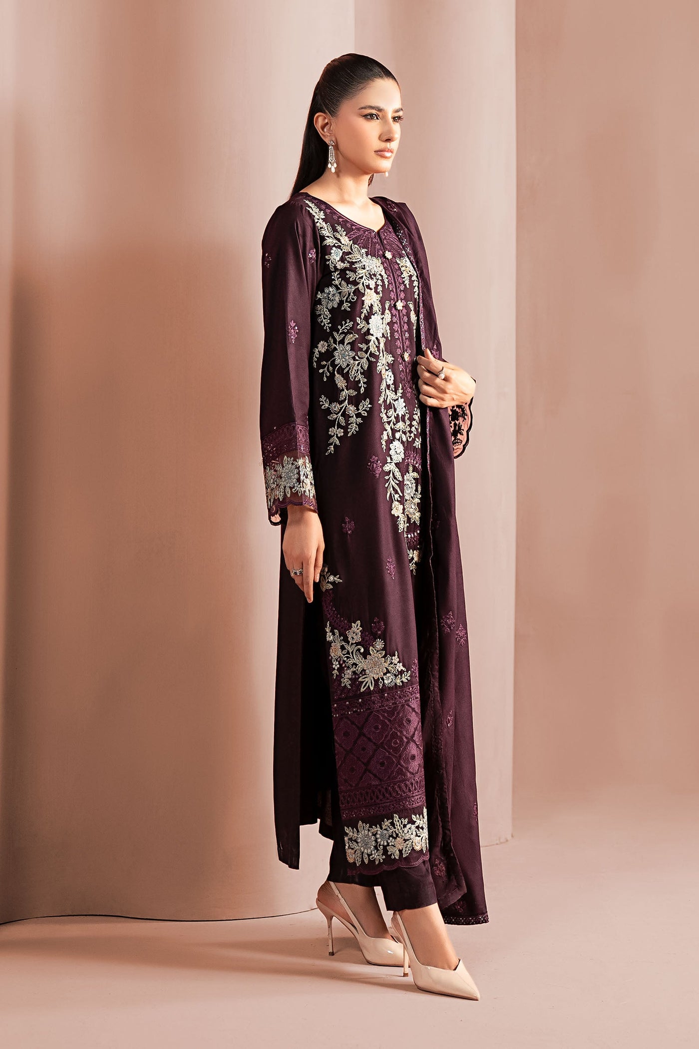 3 Piece Embroidered Linen Suit