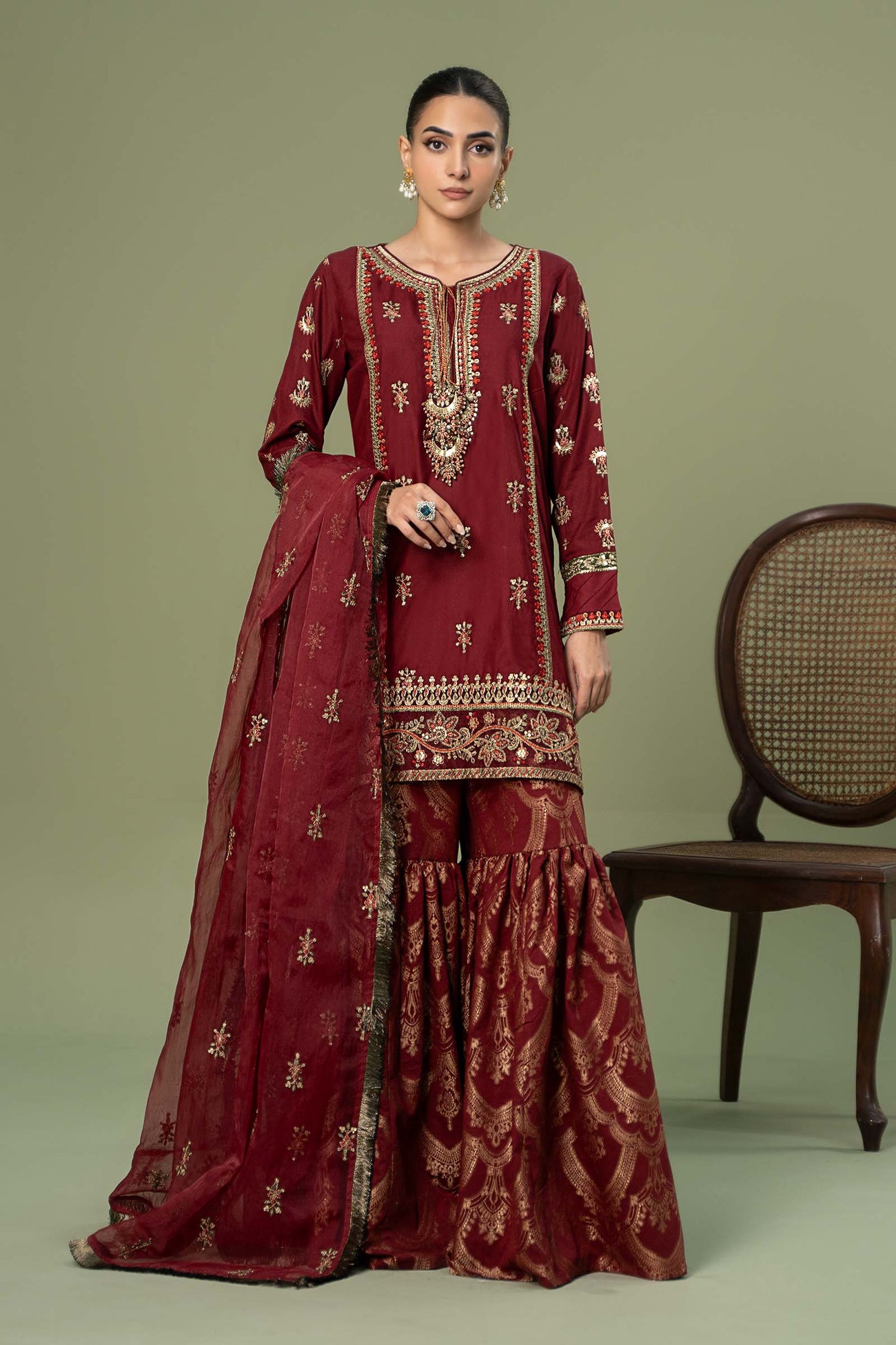 3 Piece Embroidered Linen Suit