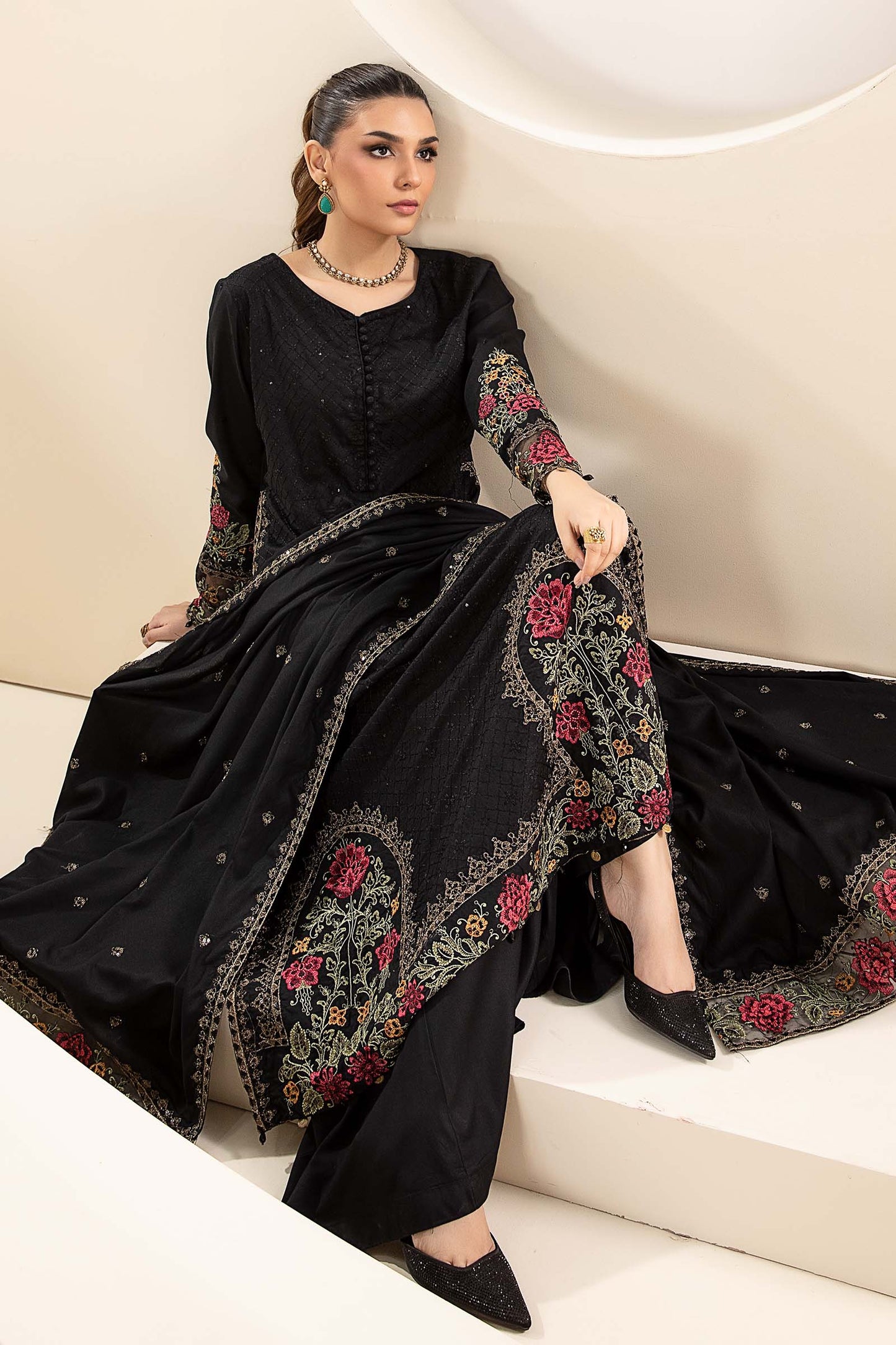 3 Piece Embroidered Linen Suit