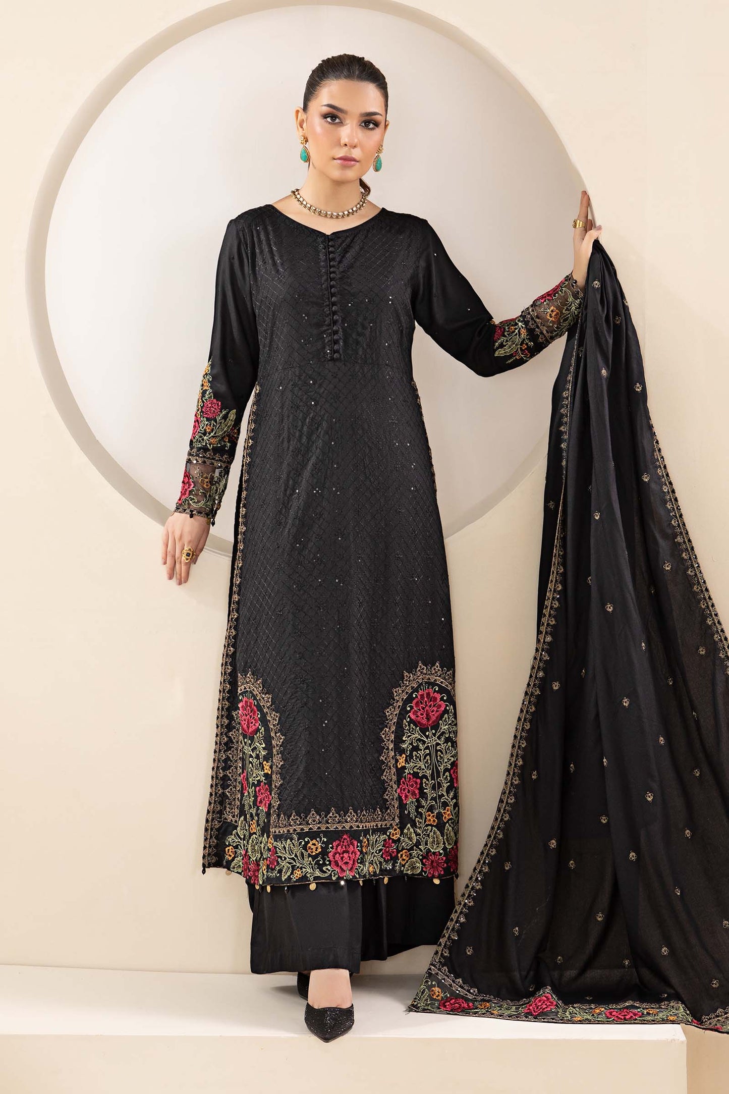 3 Piece Embroidered Linen Suit