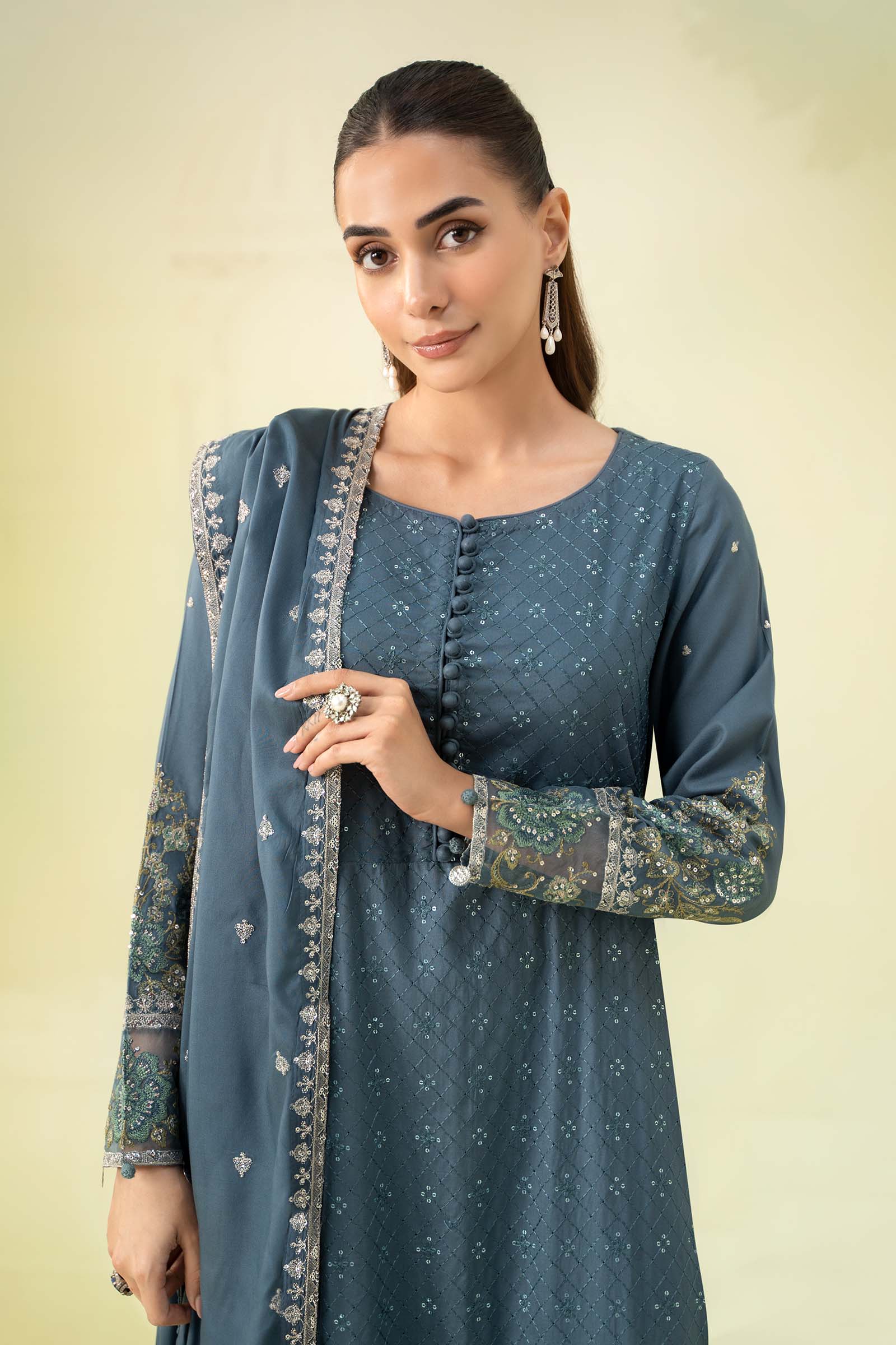 3 Piece Embroidered Linen Suit