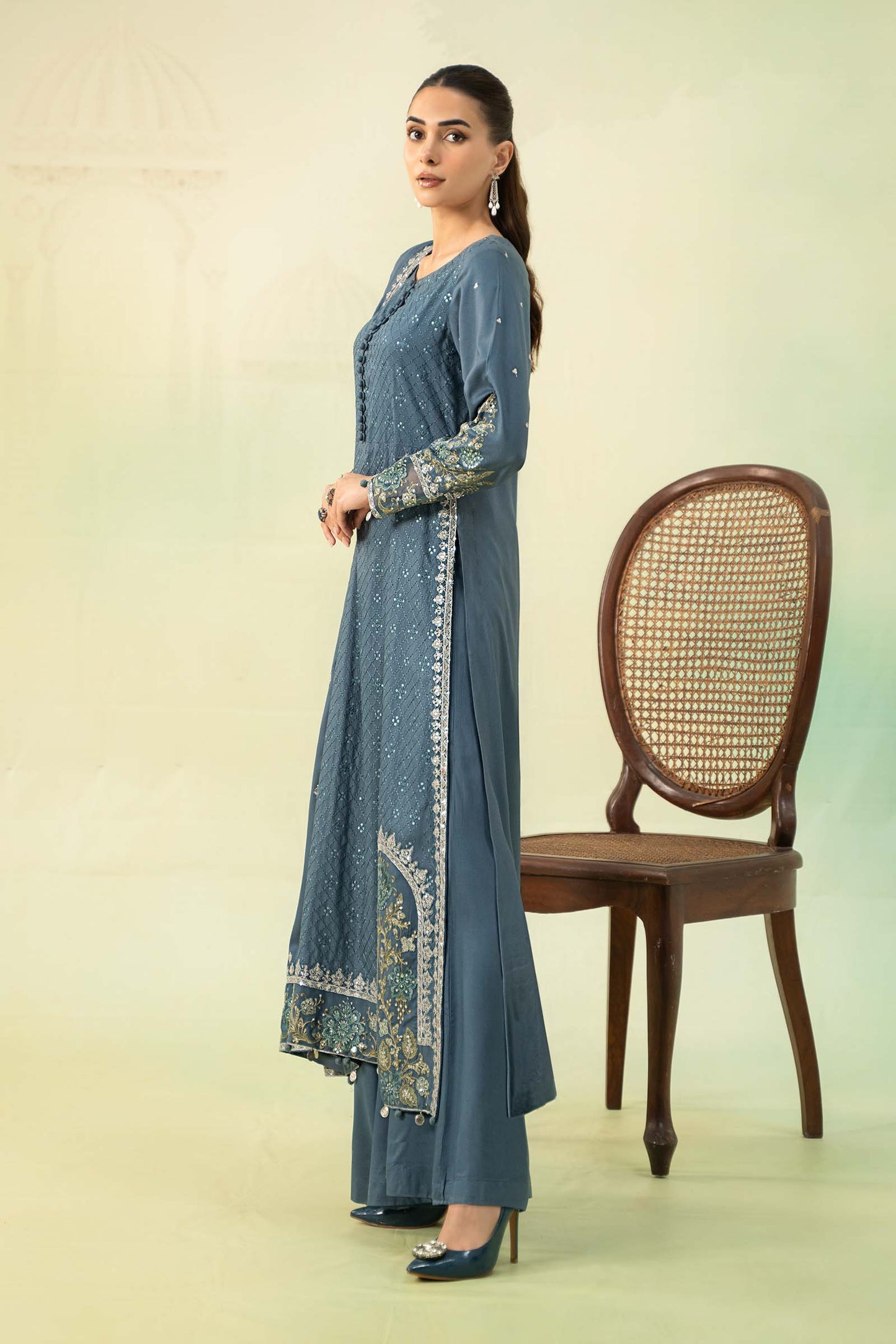 3 Piece Embroidered Linen Suit
