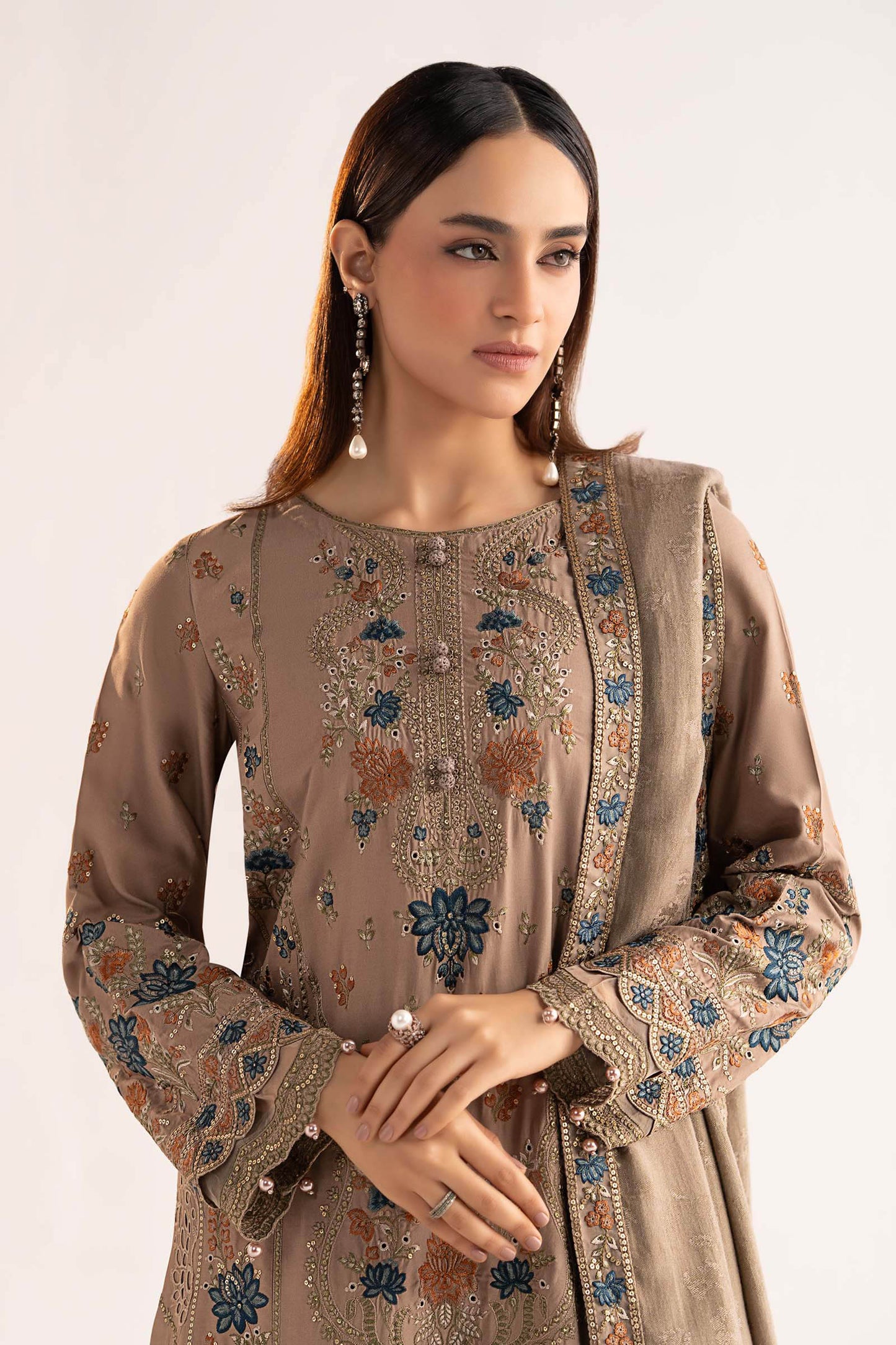 3 Piece Embroidered Linen Suit