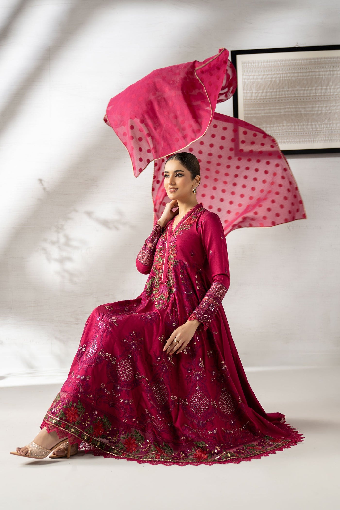 3 Piece Embroidered Staple Raw Silk Suit