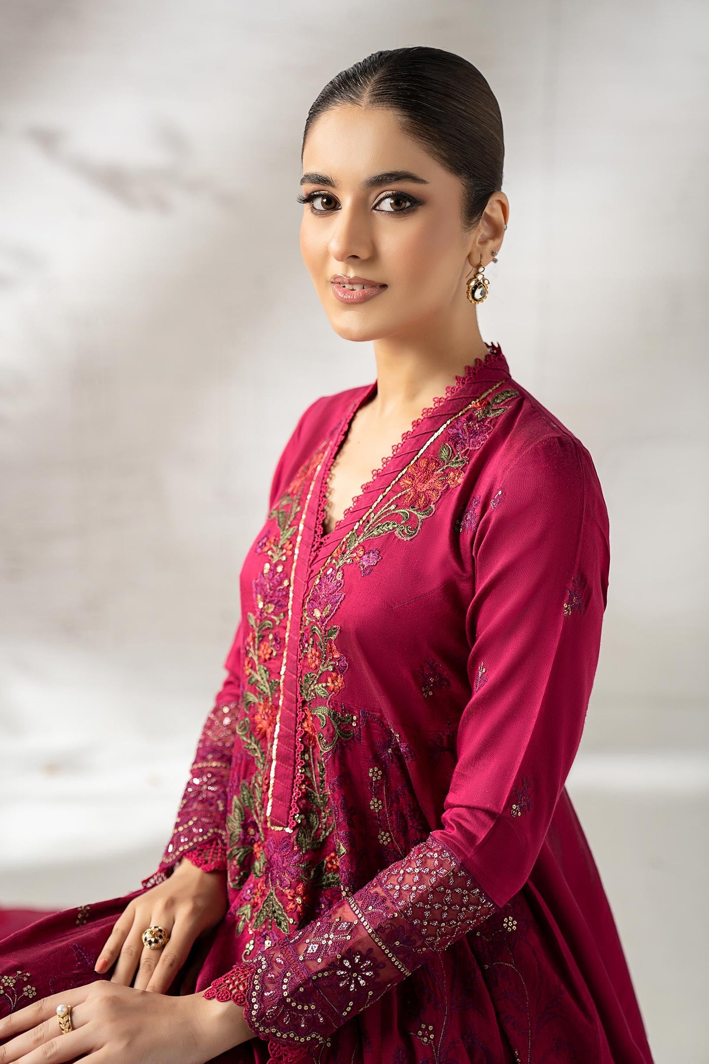 3 Piece Embroidered Staple Raw Silk Suit