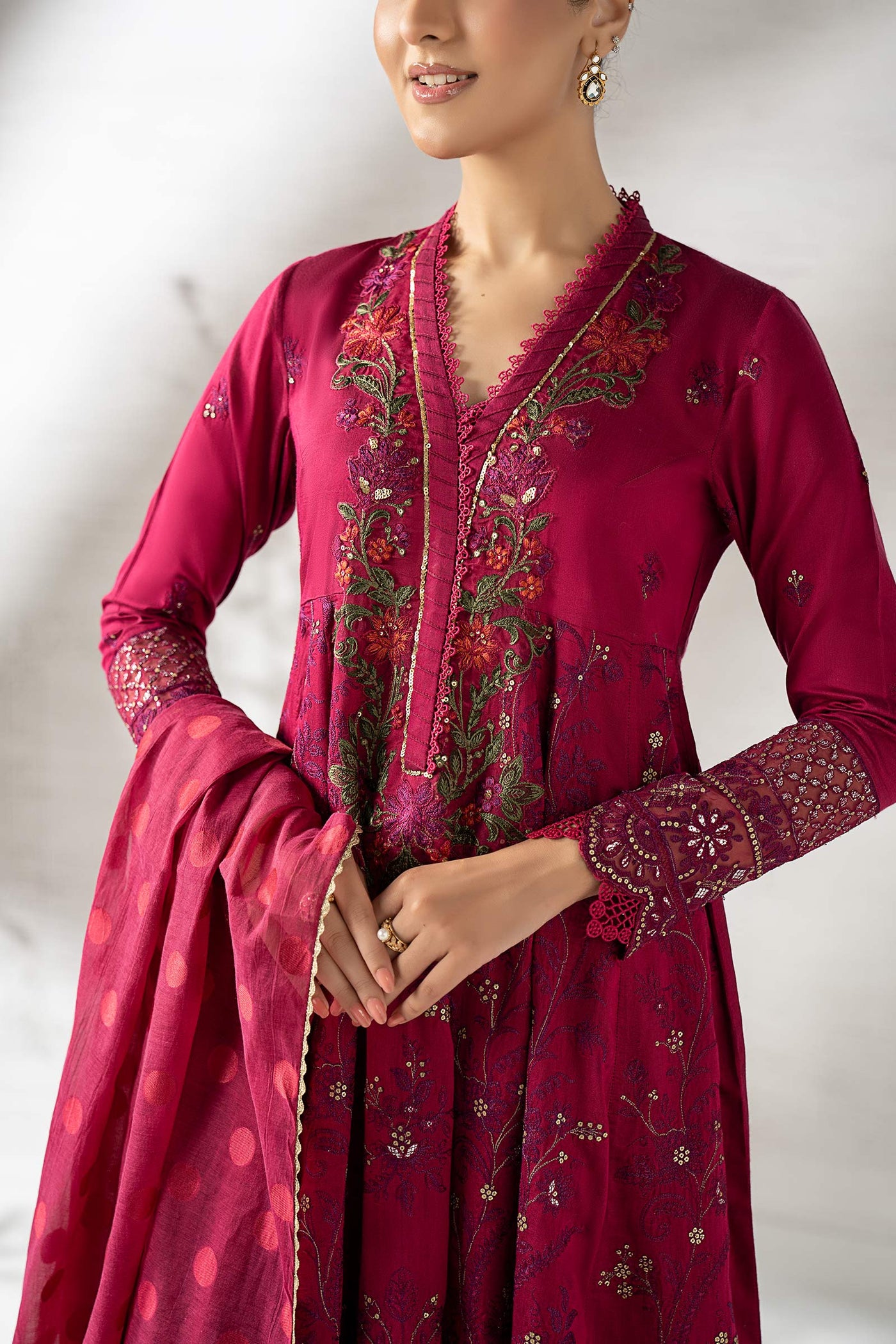 3 Piece Embroidered Staple Raw Silk Suit