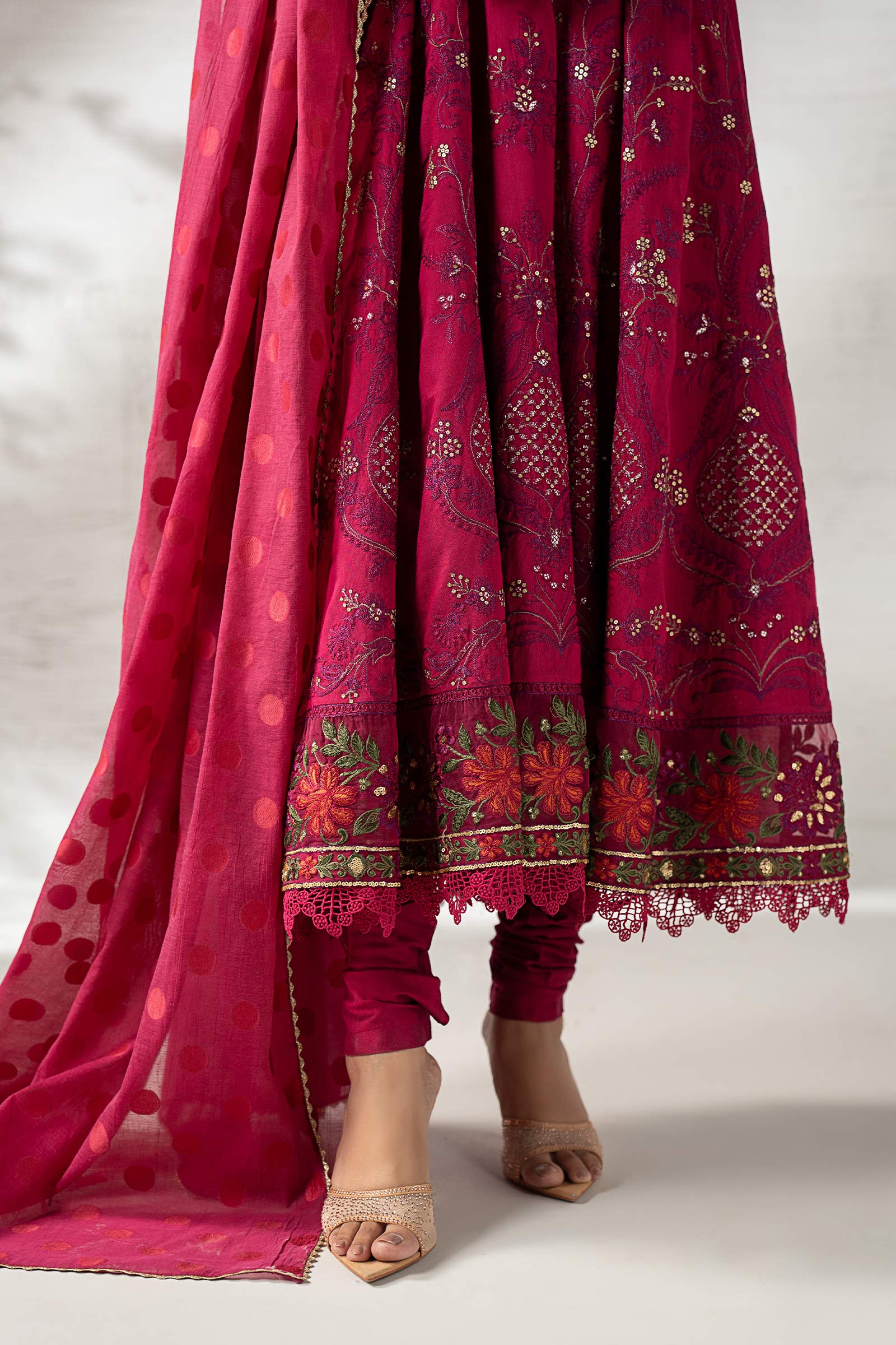 3 Piece Embroidered Staple Raw Silk Suit