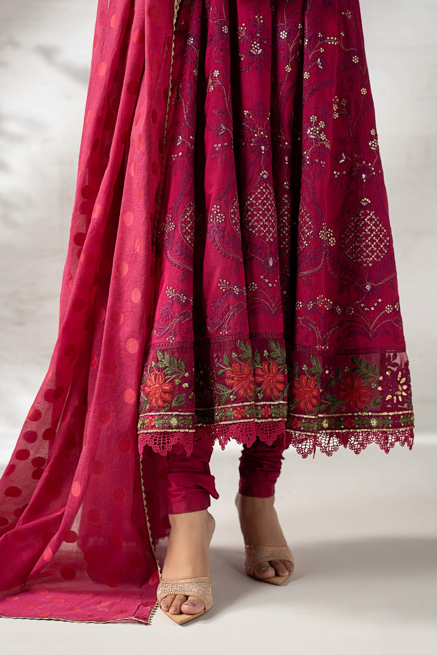 3 Piece Embroidered Staple Raw Silk Suit