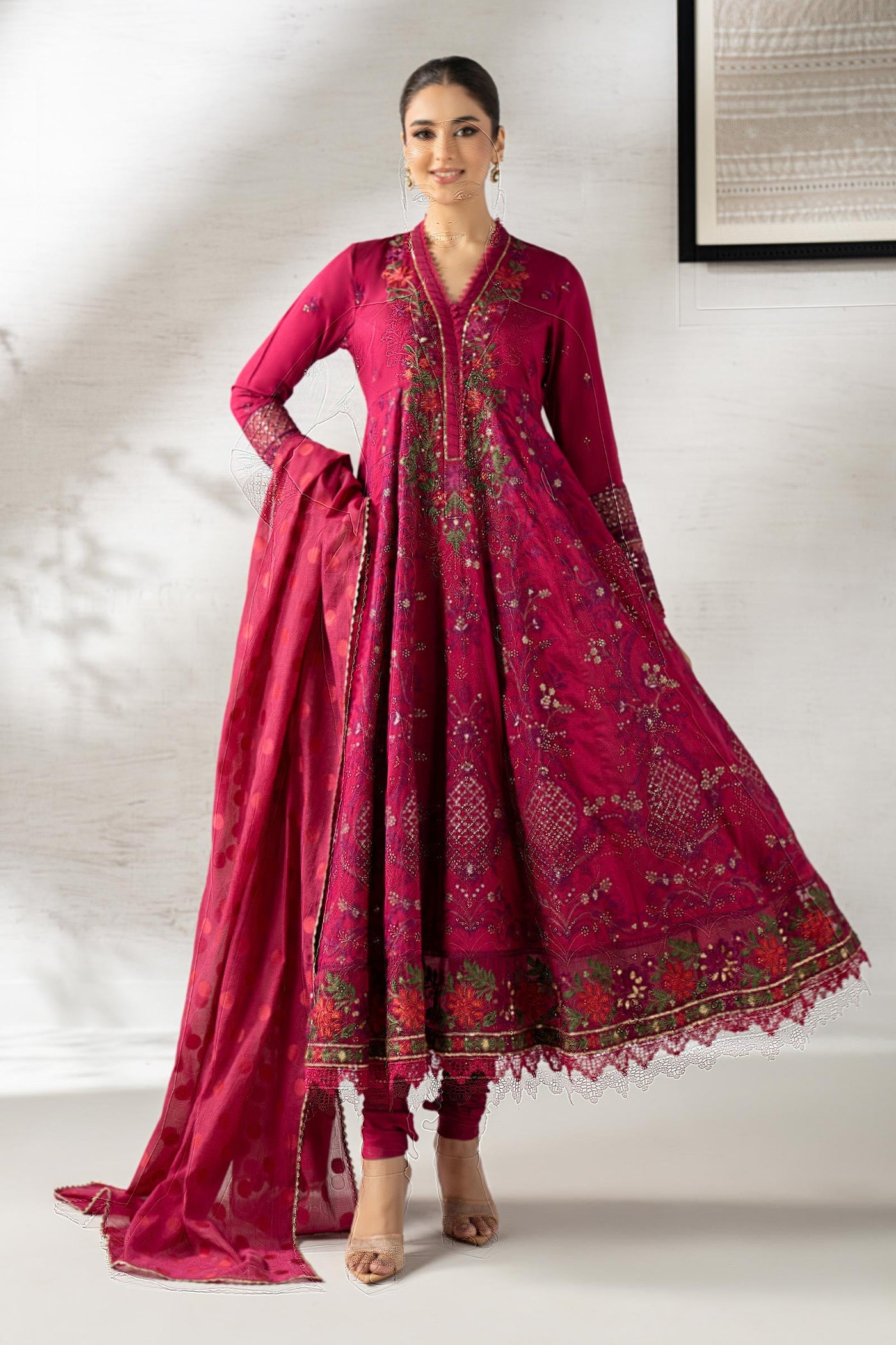 3 Piece Embroidered Staple Raw Silk Suit