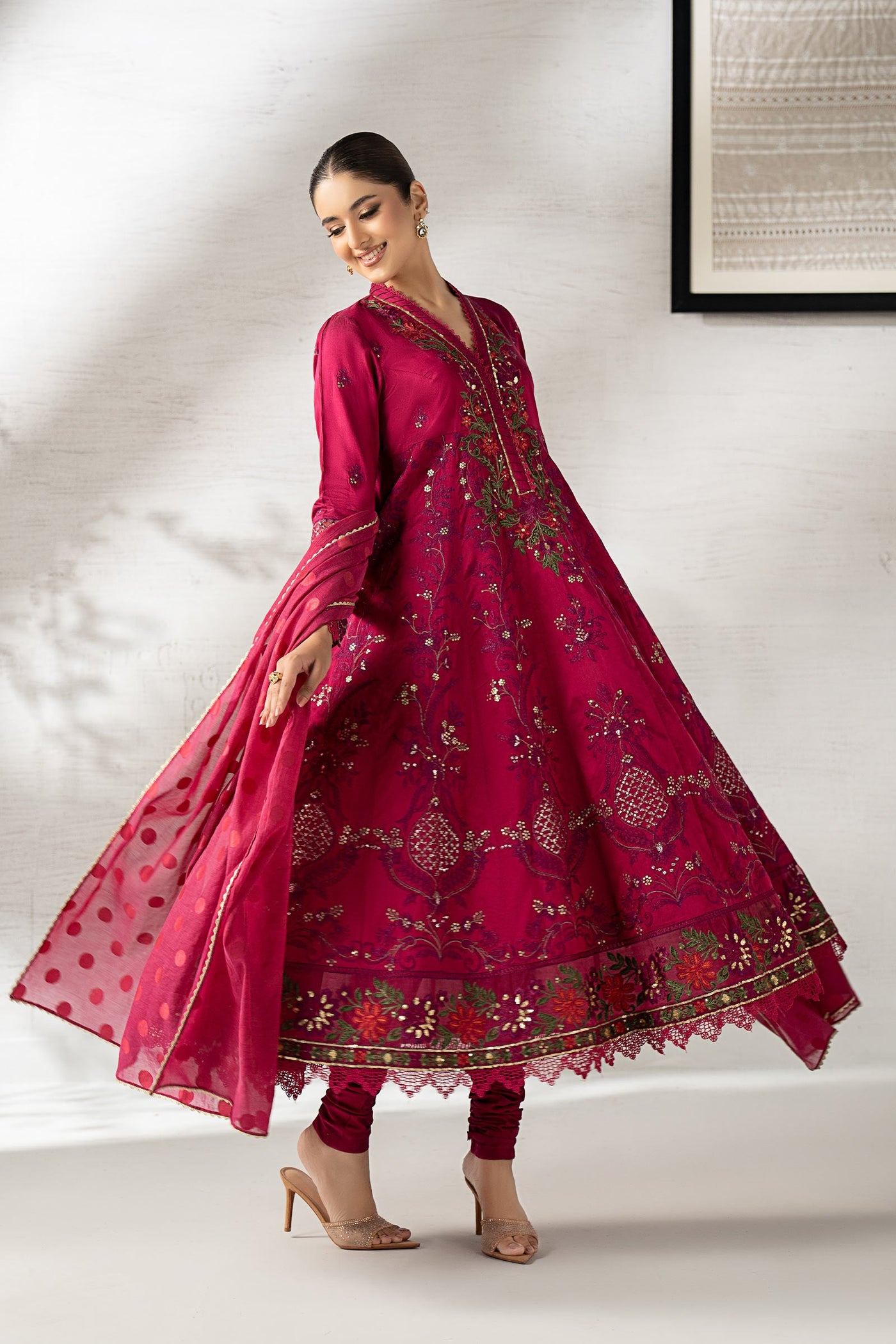 3 Piece Embroidered Staple Raw Silk Suit