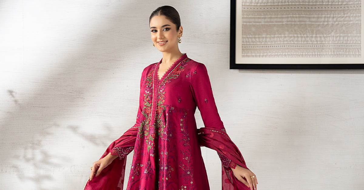 3 Piece Embroidered Staple Raw Silk Suit