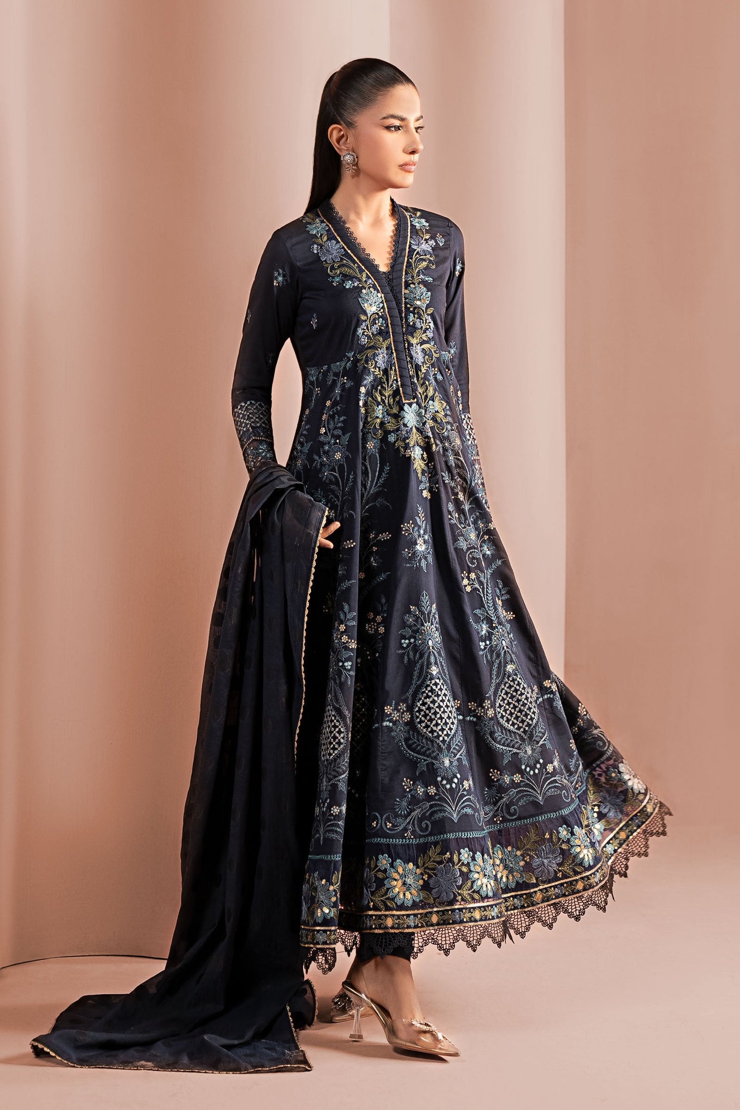 3 Piece Embroidered Staple Raw Silk Suit