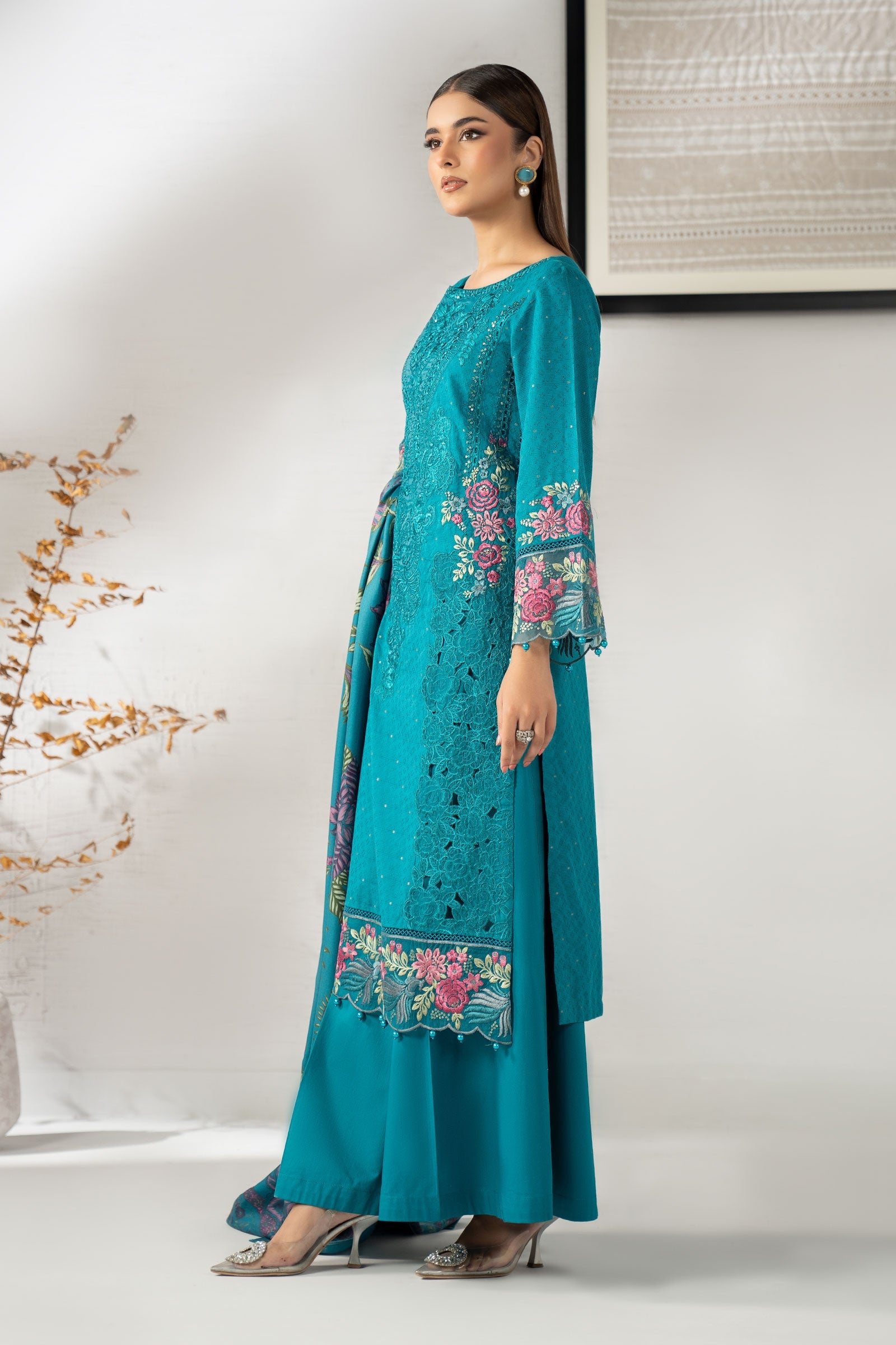3 Piece Embroidered Viscose Suit