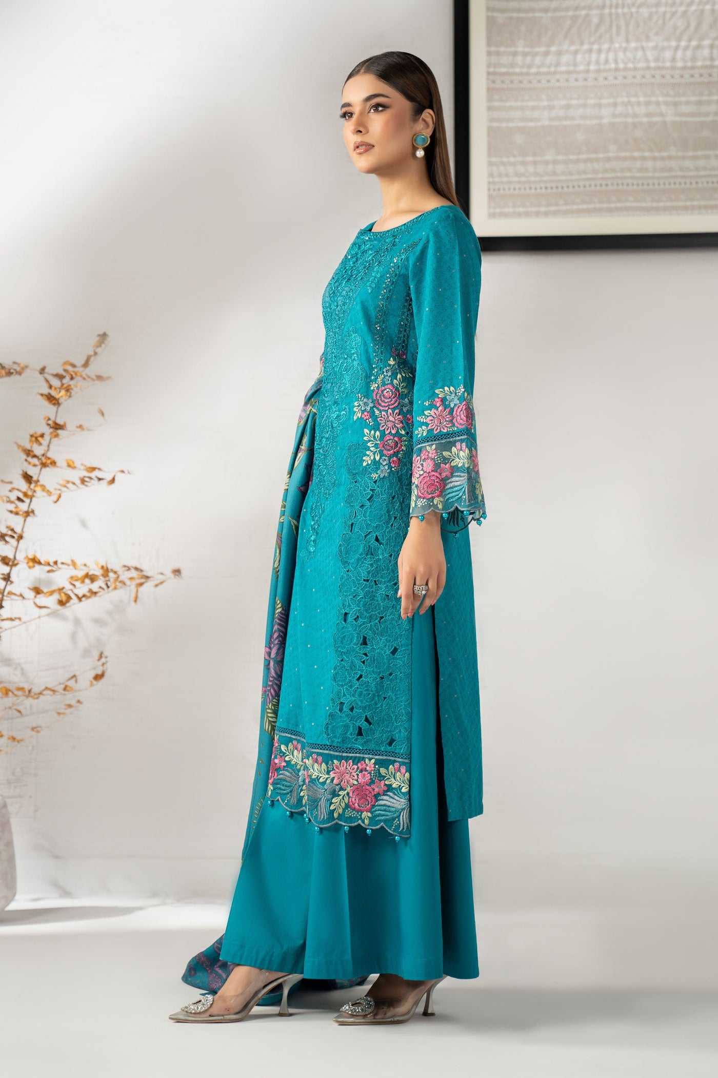 3 Piece Embroidered Viscose Suit