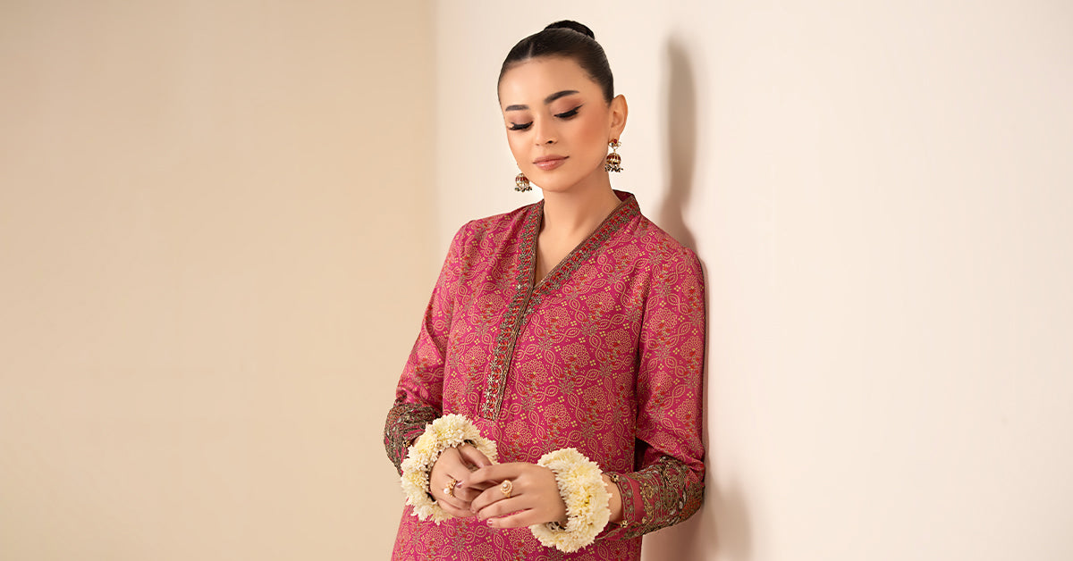 2 Piece Embroidered Raw Silk Suit