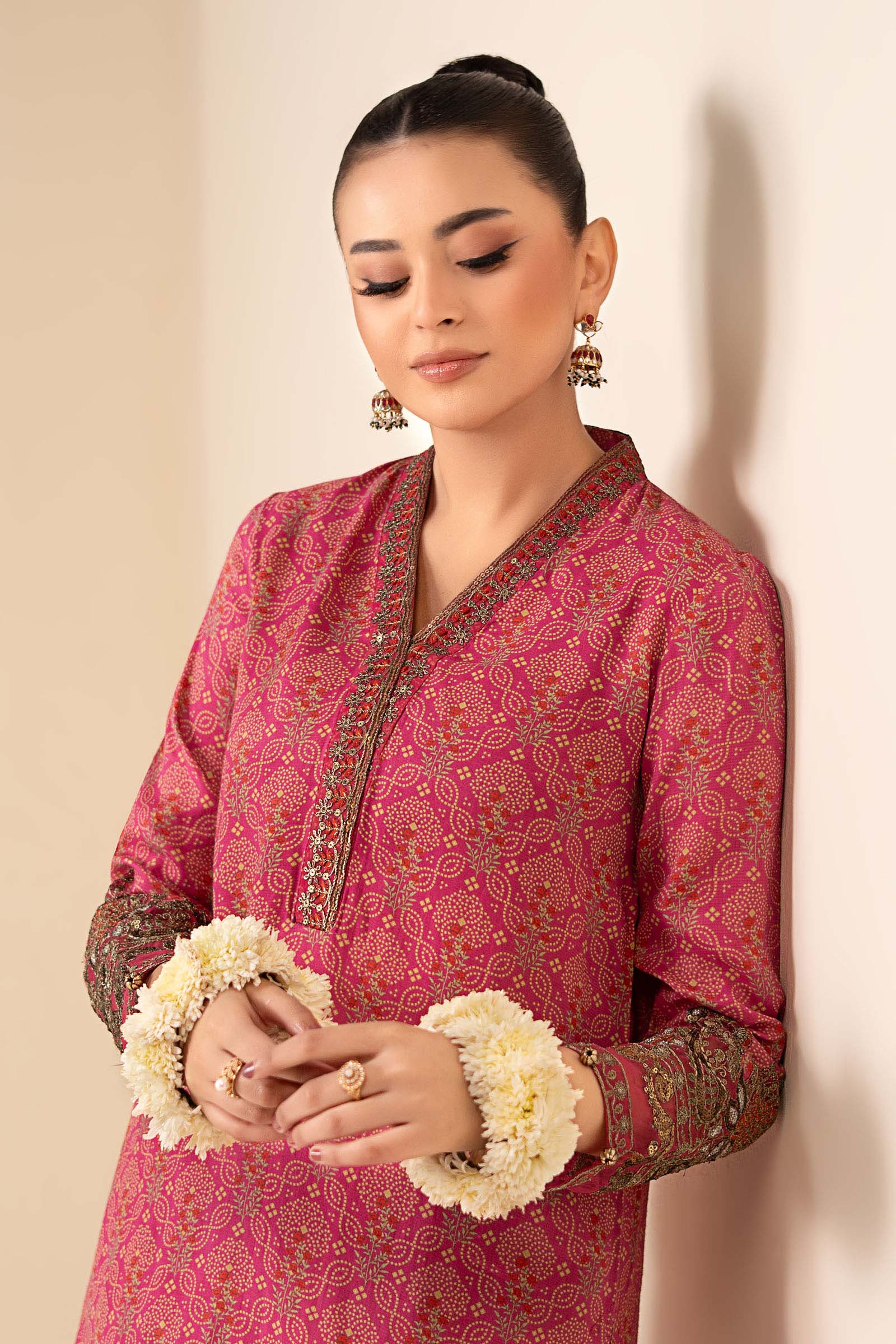 2 Piece Embroidered Raw Silk Suit