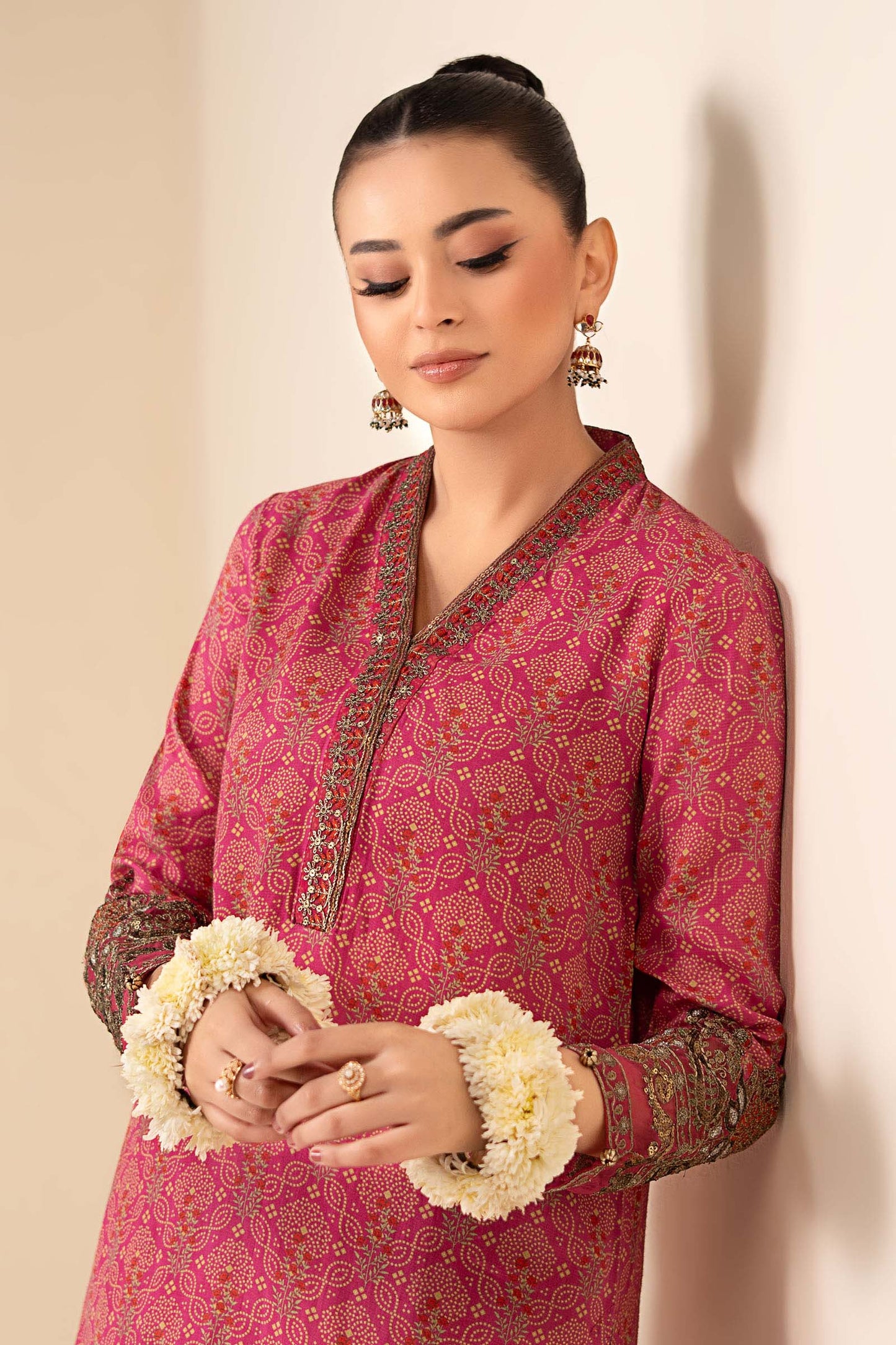 2 Piece Embroidered Raw Silk Suit