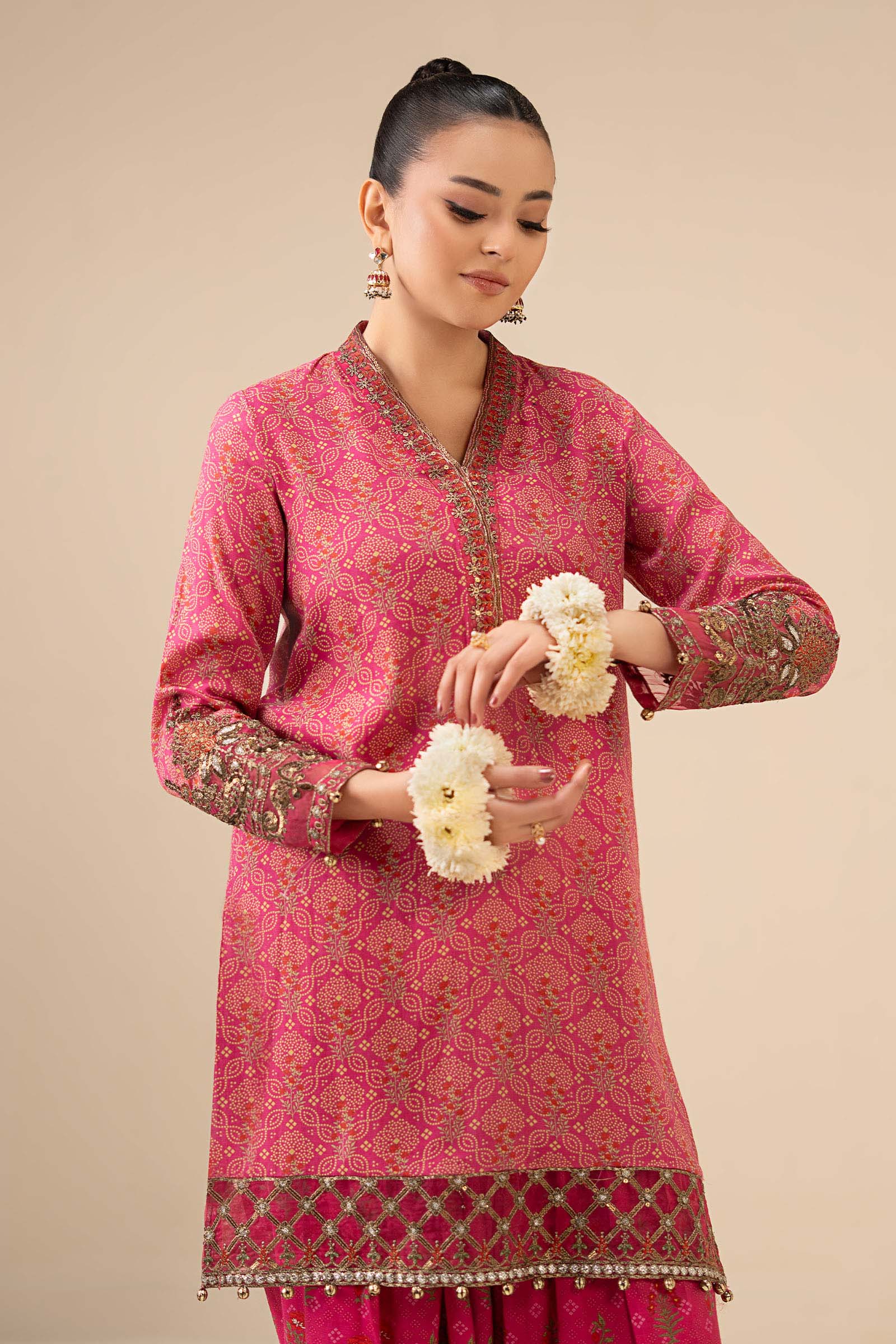 2 Piece Embroidered Raw Silk Suit