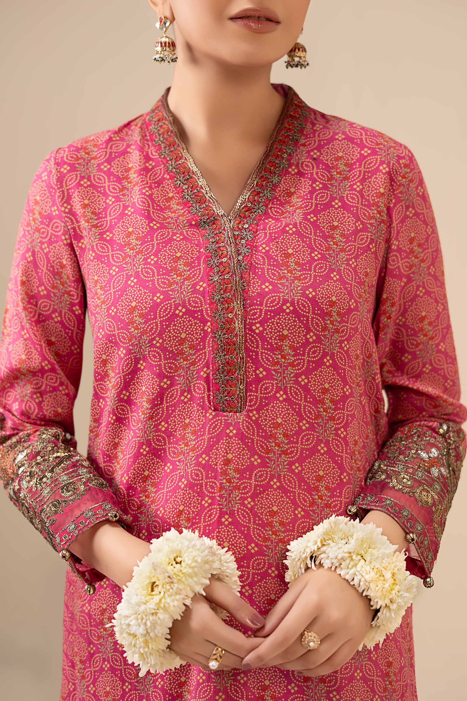 2 Piece Embroidered Raw Silk Suit