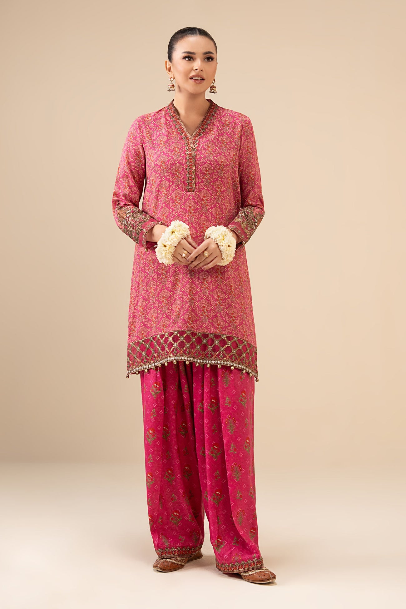 2 Piece Embroidered Raw Silk Suit