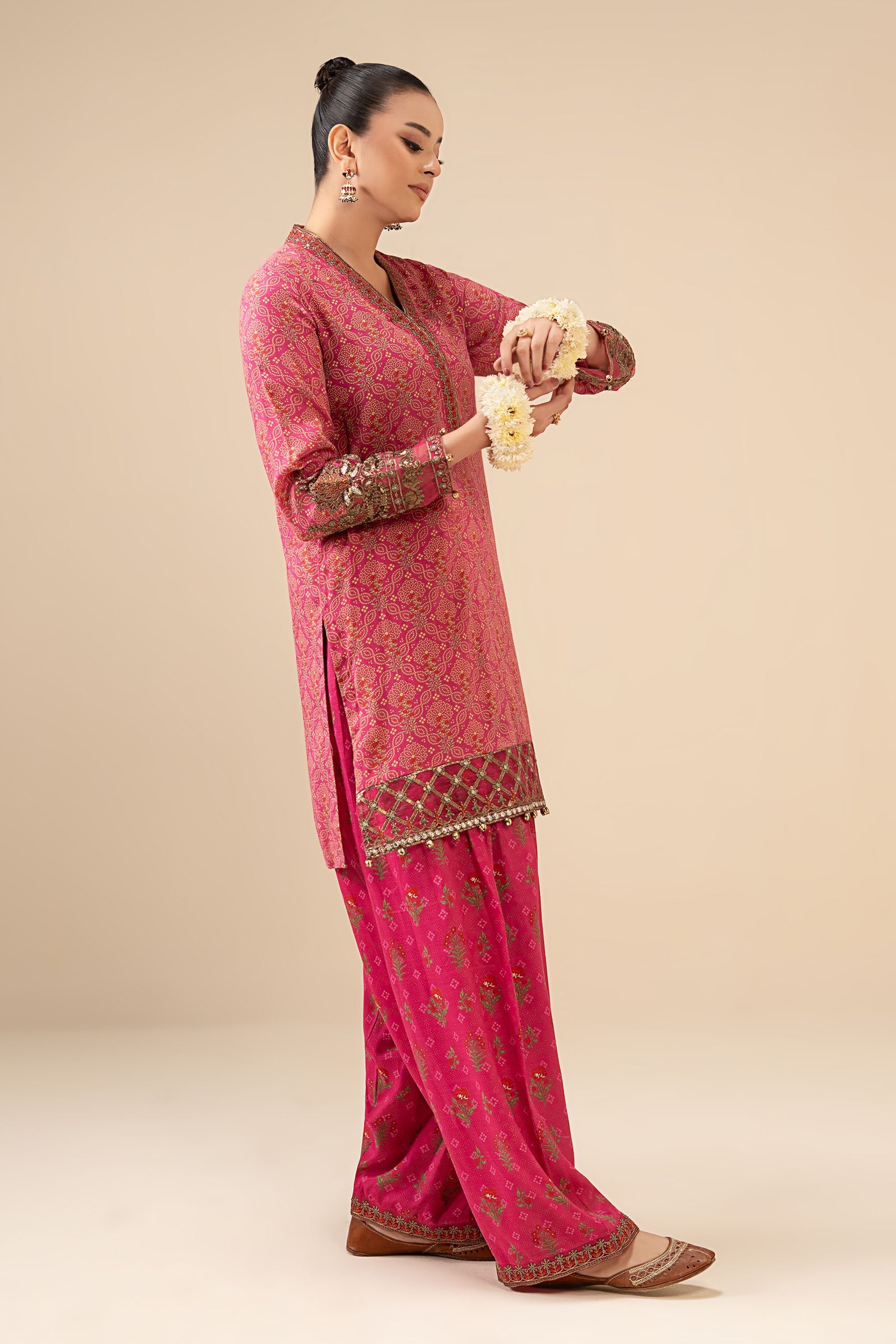 2 Piece Embroidered Raw Silk Suit