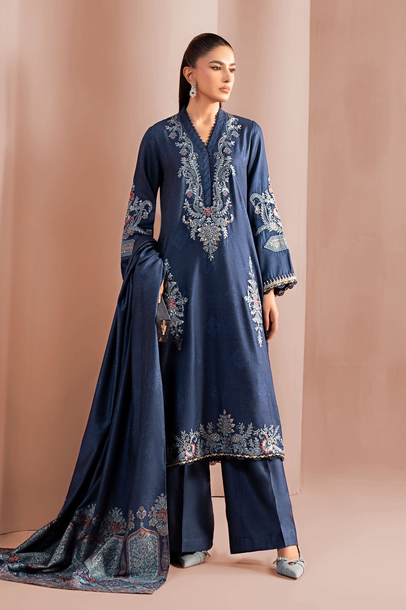 3 Piece Embroidered Jacquard Khaddar Suit