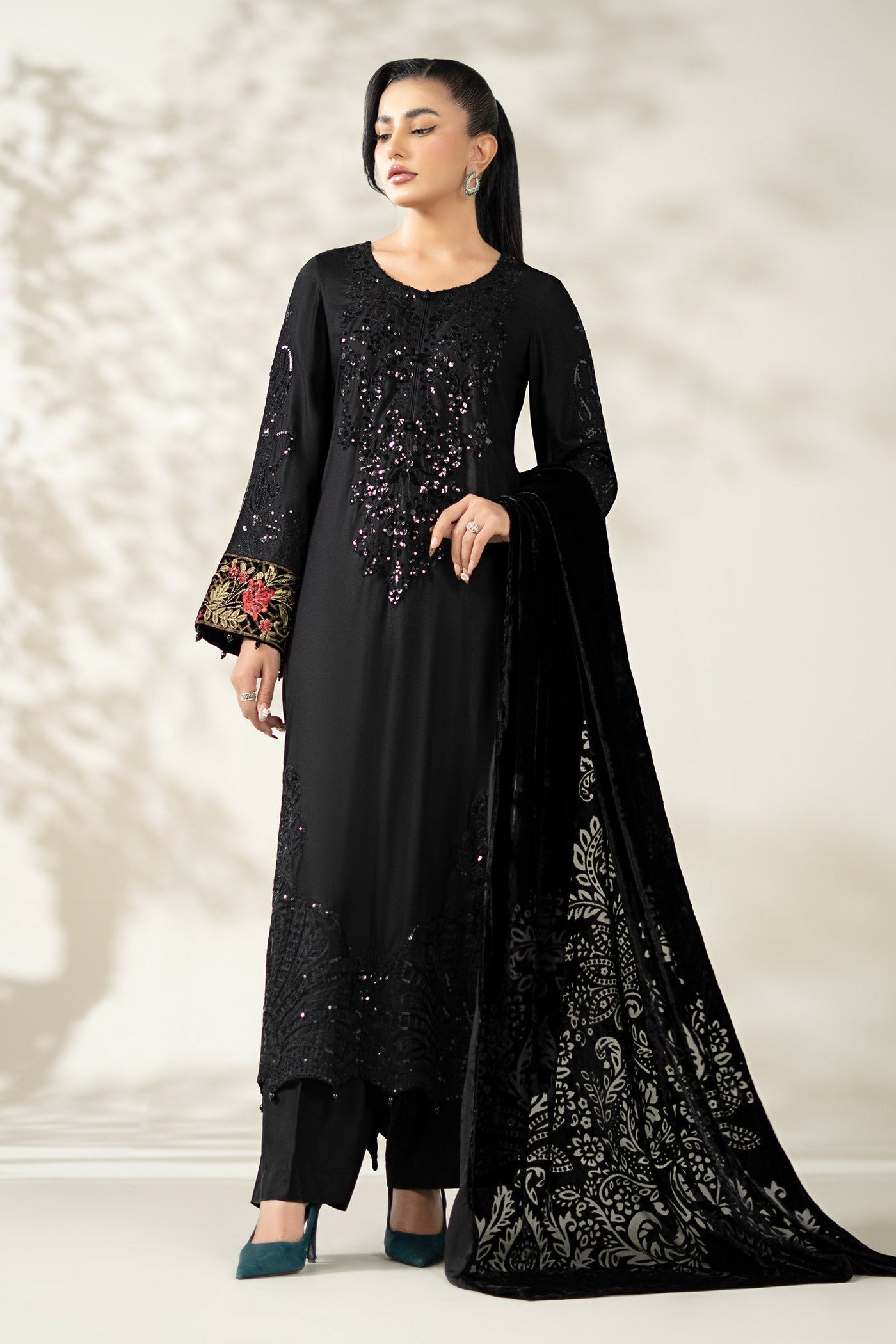 3 Piece Embroidered Linen Suit