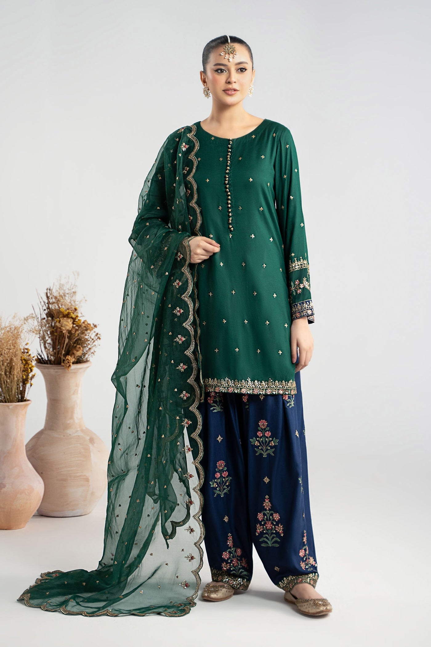 3 Piece Embroidered Linen Suit