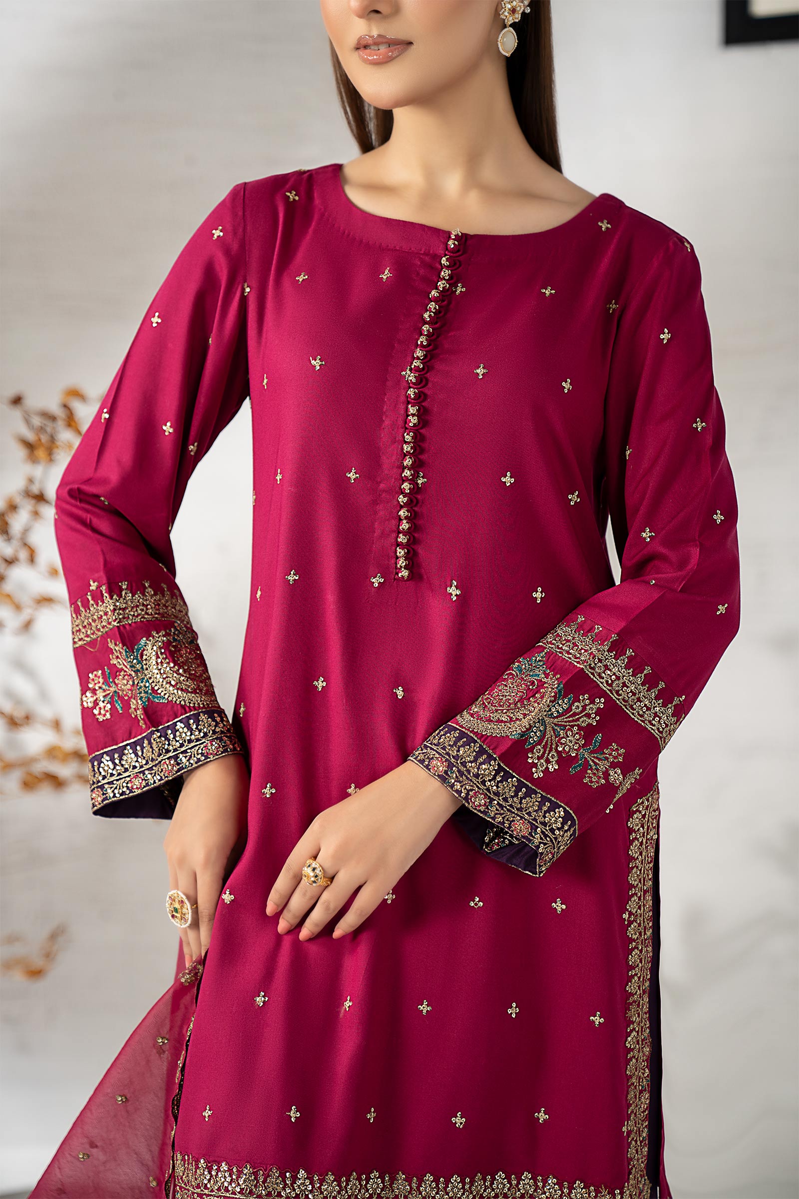 3 Piece Embroidered Linen Suit