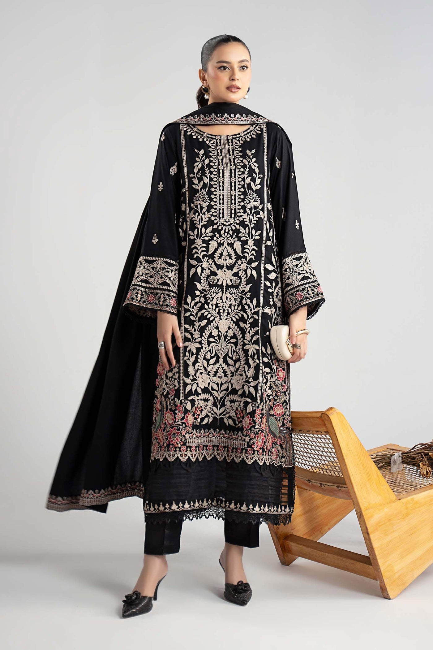 3 Piece Embroidered Linen Suit