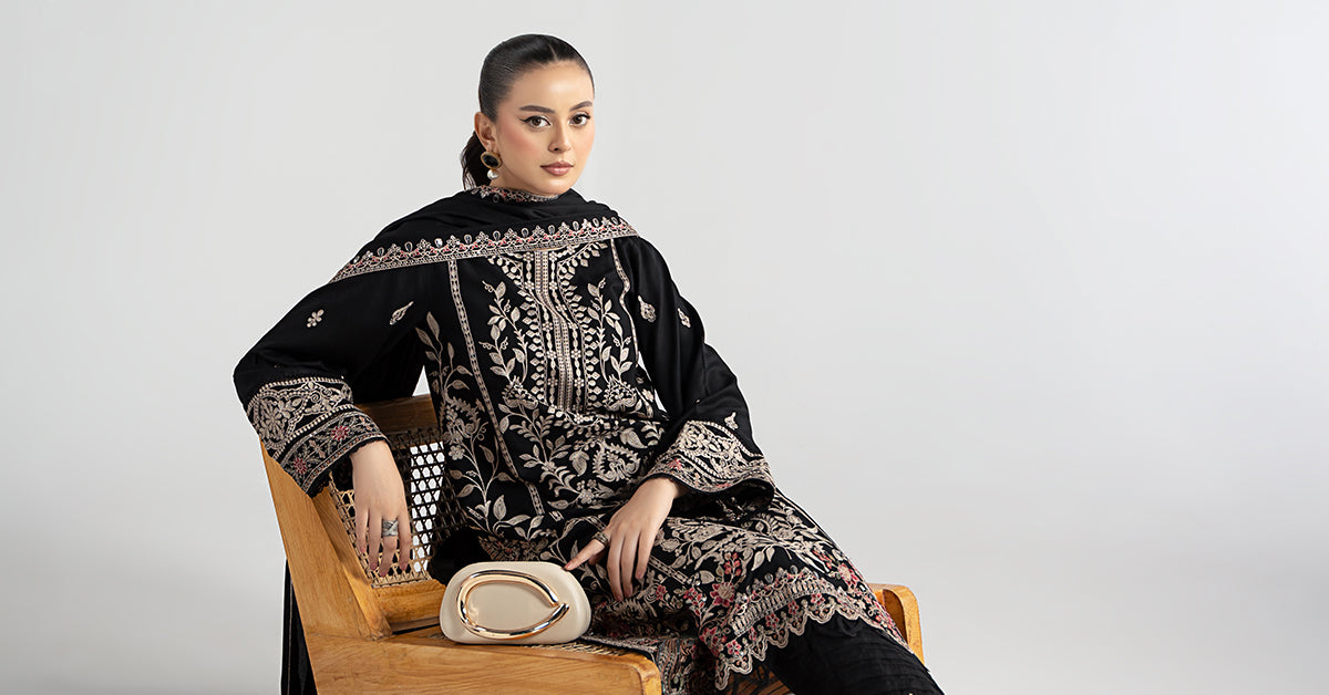 3 Piece Embroidered Linen Suit