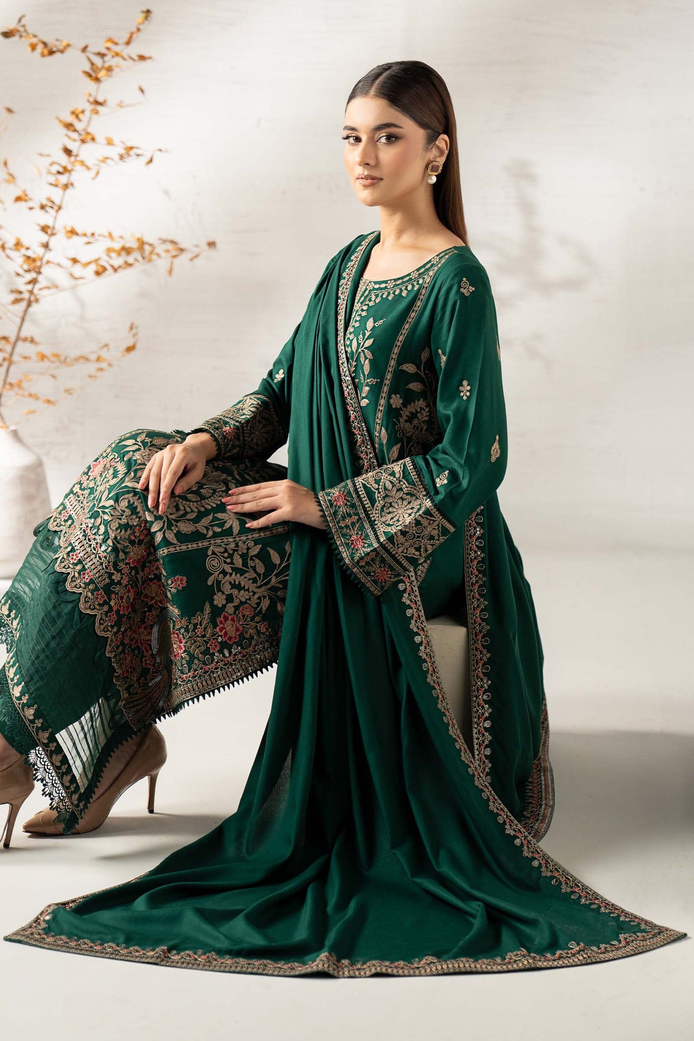 3 Piece Embroidered Linen Suit
