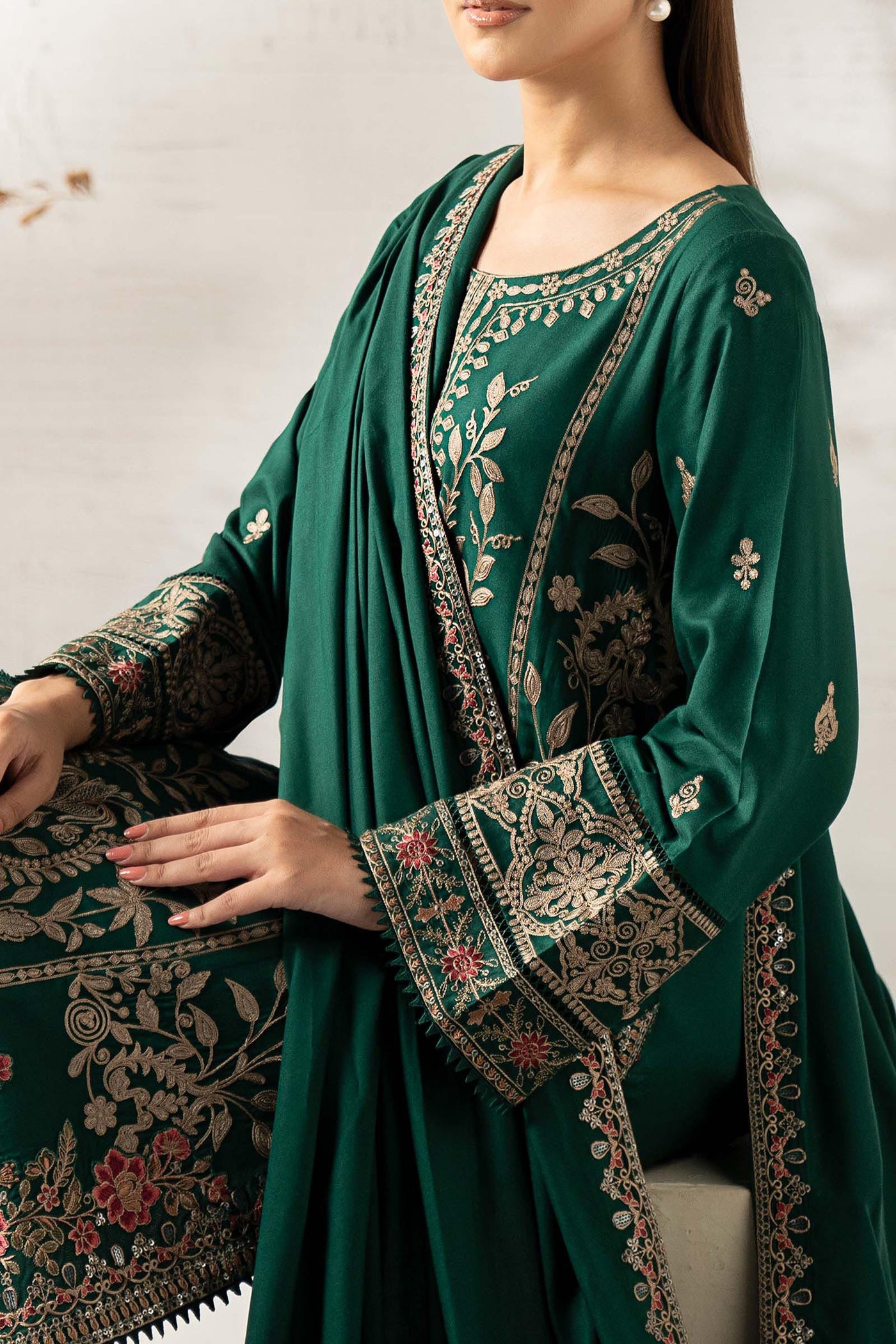 3 Piece Embroidered Linen Suit