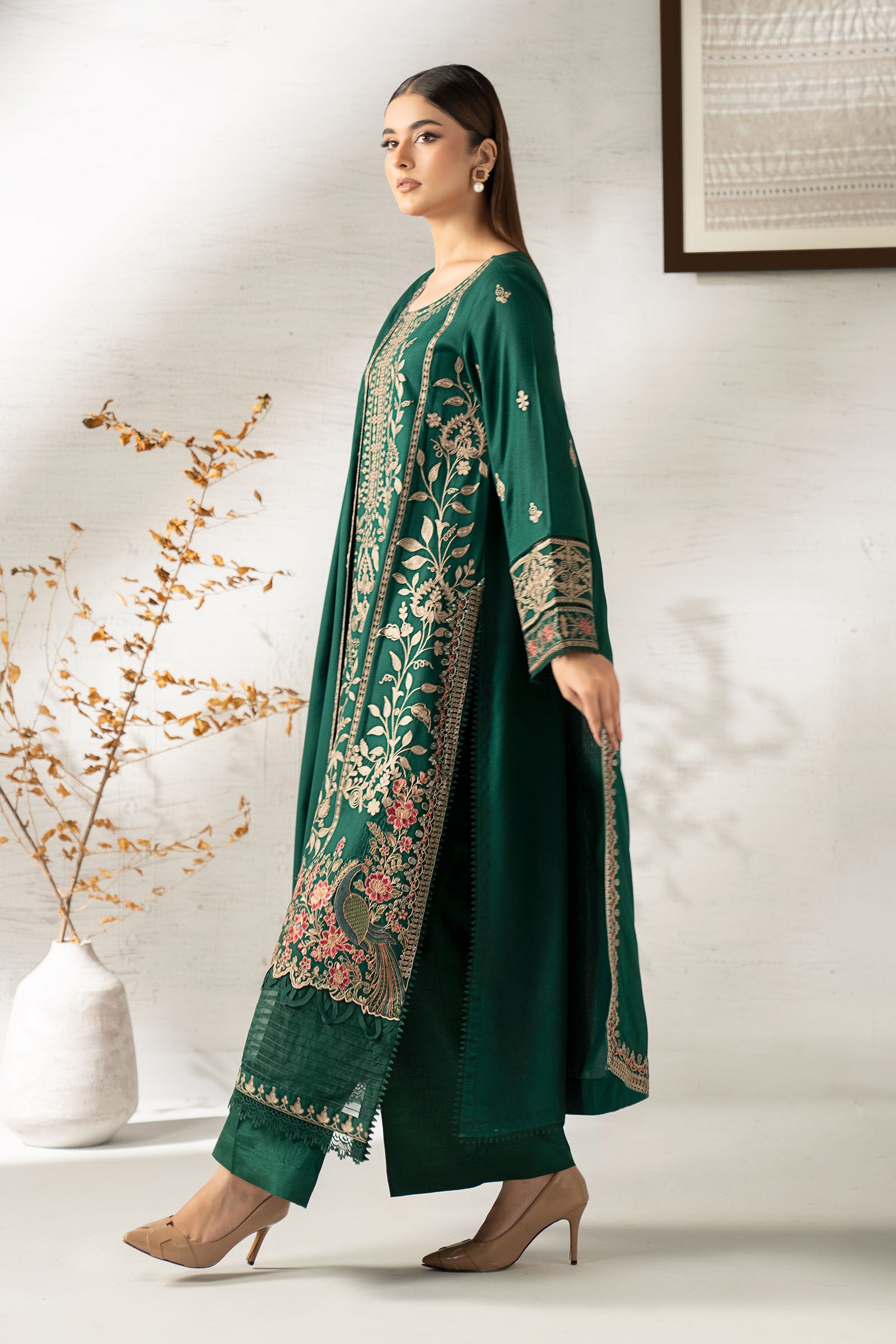 3 Piece Embroidered Linen Suit