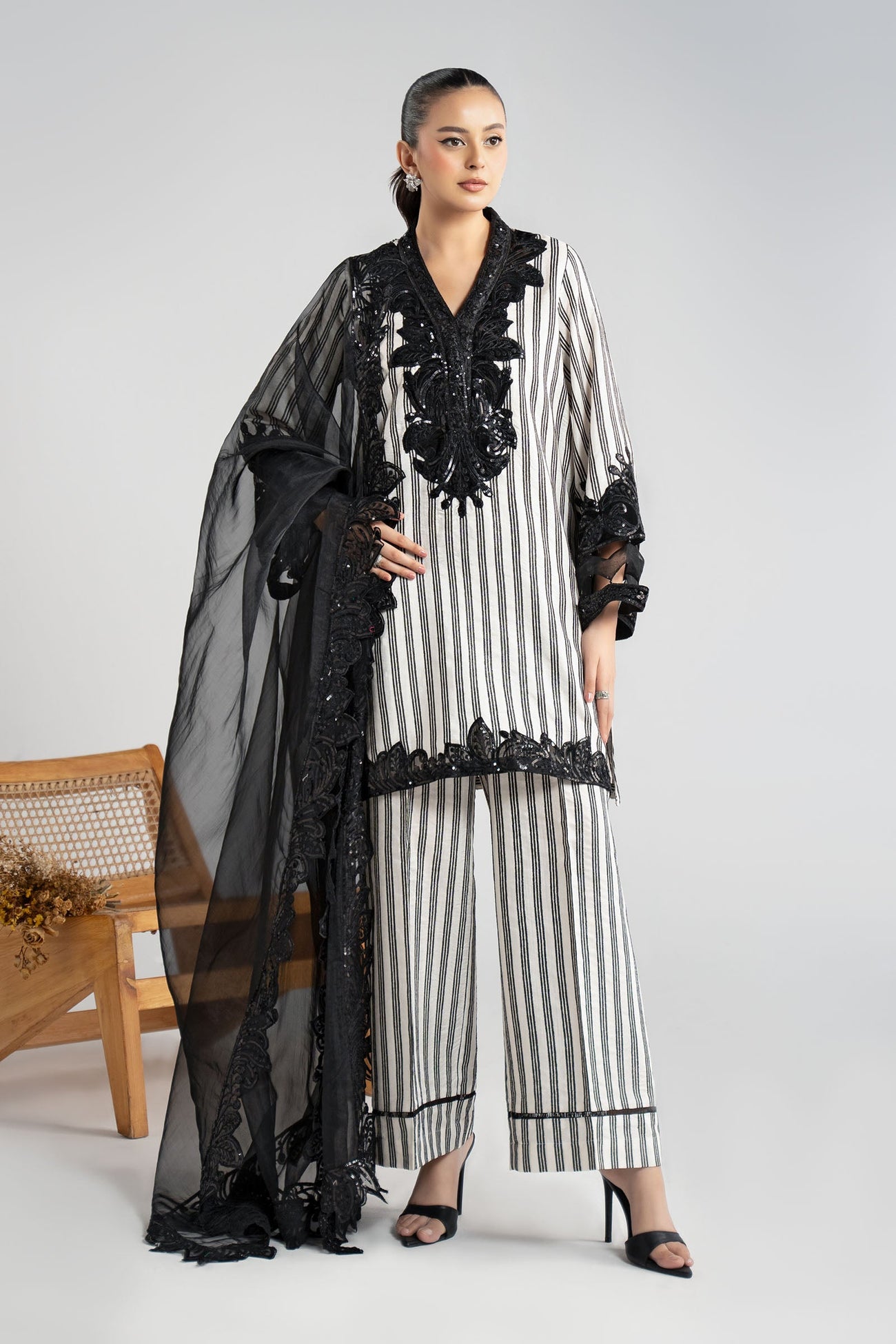 3 Piece Embroidered Cotton Velvet Suit