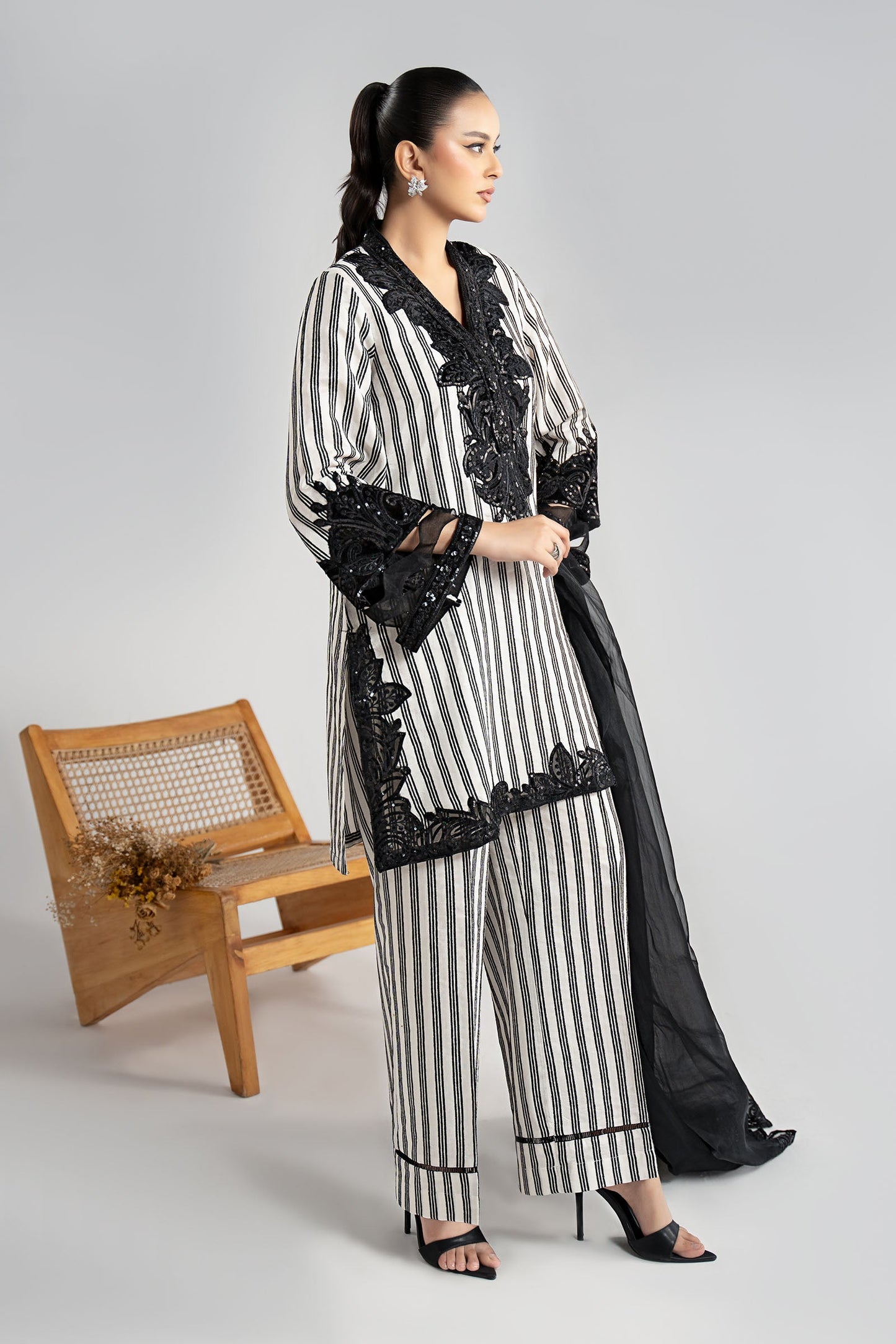 3 Piece Embroidered Cotton Velvet Suit