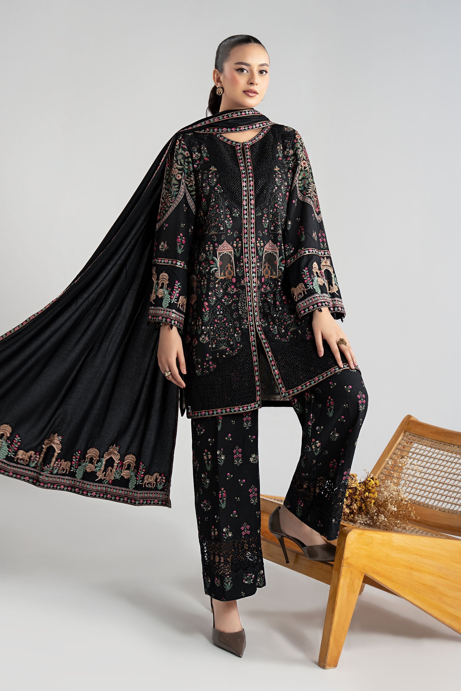3 Piece Embroidered Khaddar Suit