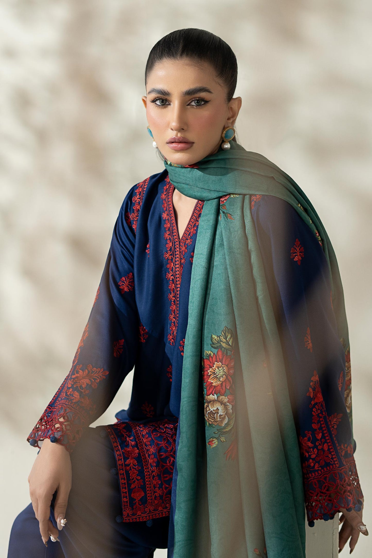 3 Piece Embroidered Marina Suit