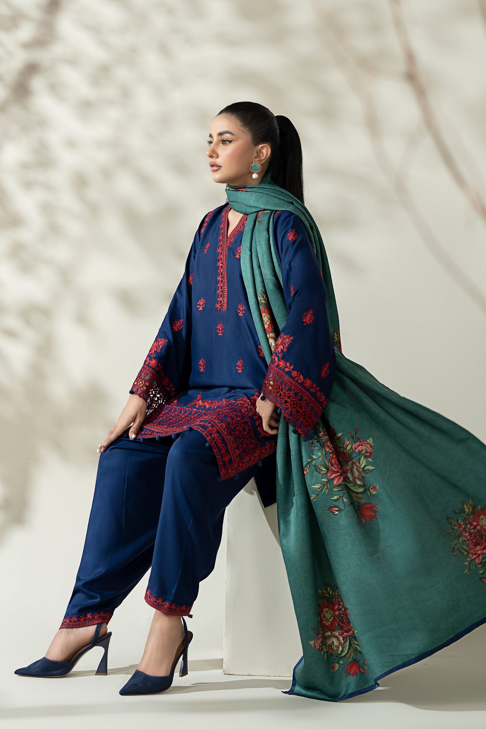 3 Piece Embroidered Marina Suit