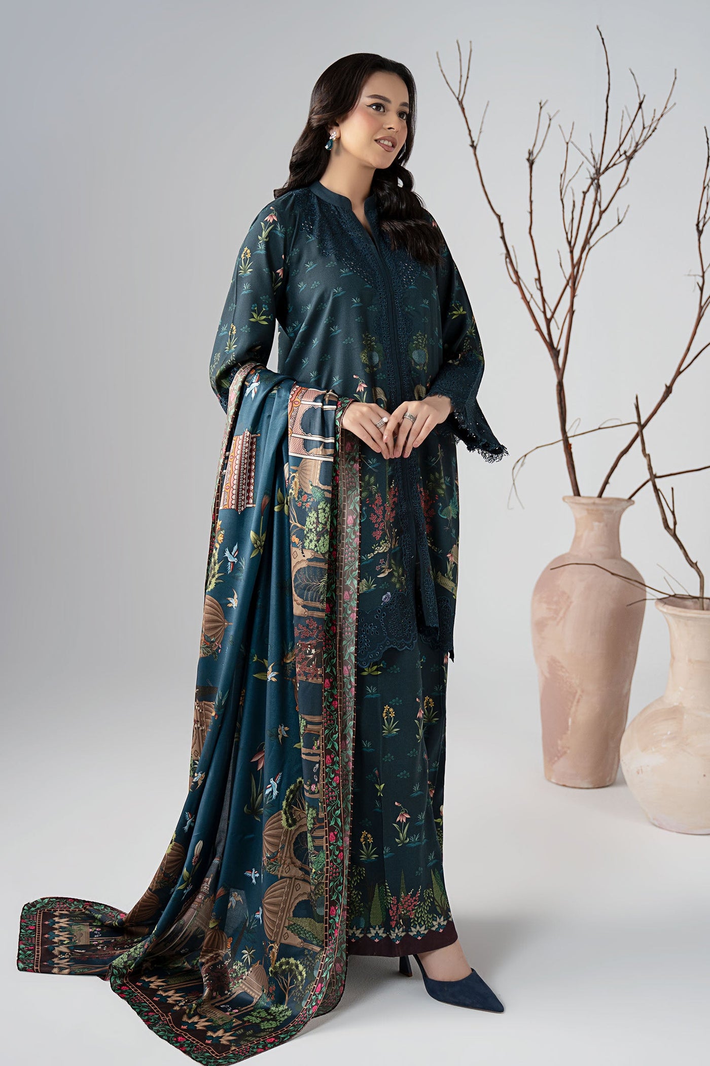 3 Piece Embroidered Linen Suit