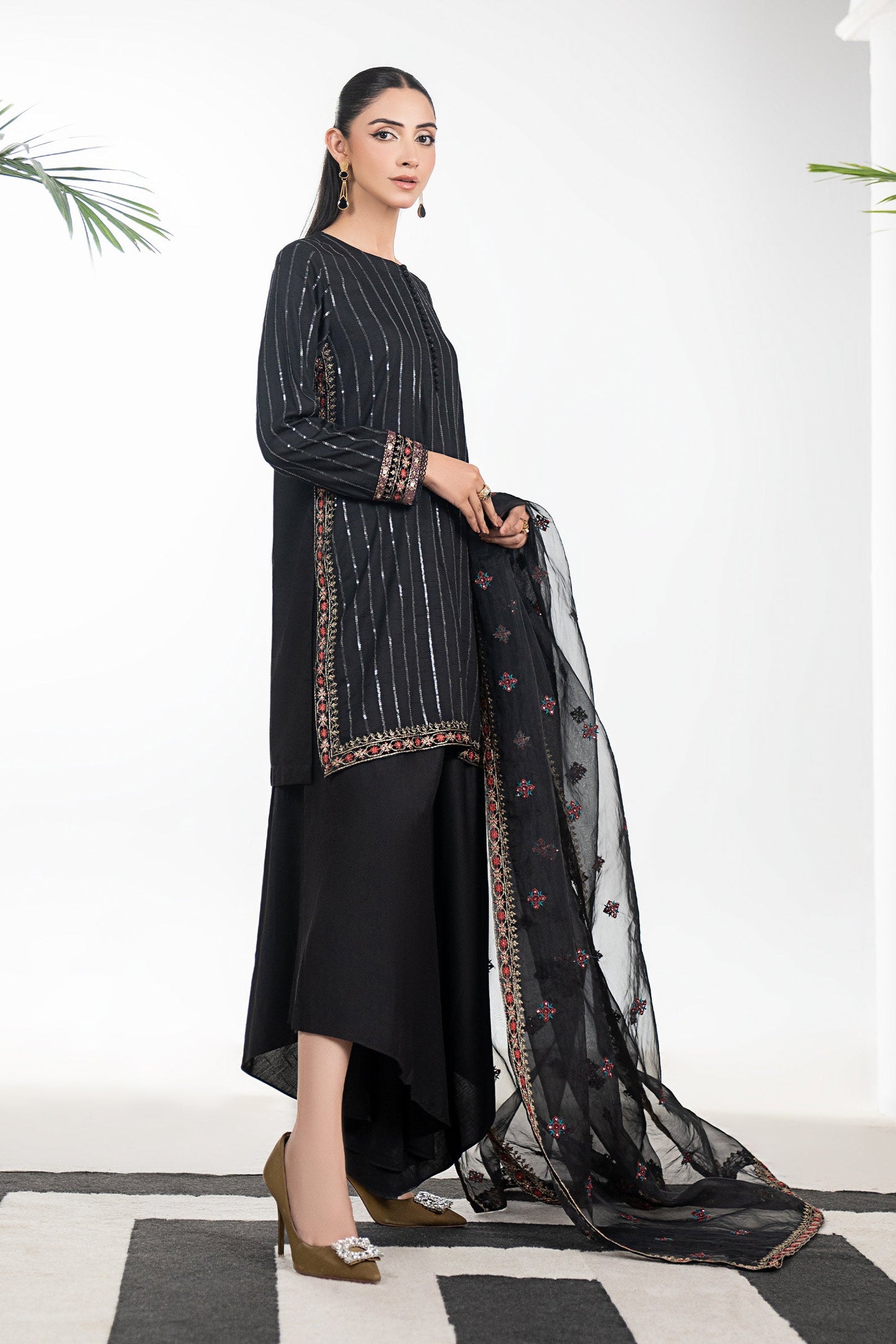 3 Piece Embroidered Linen Suit