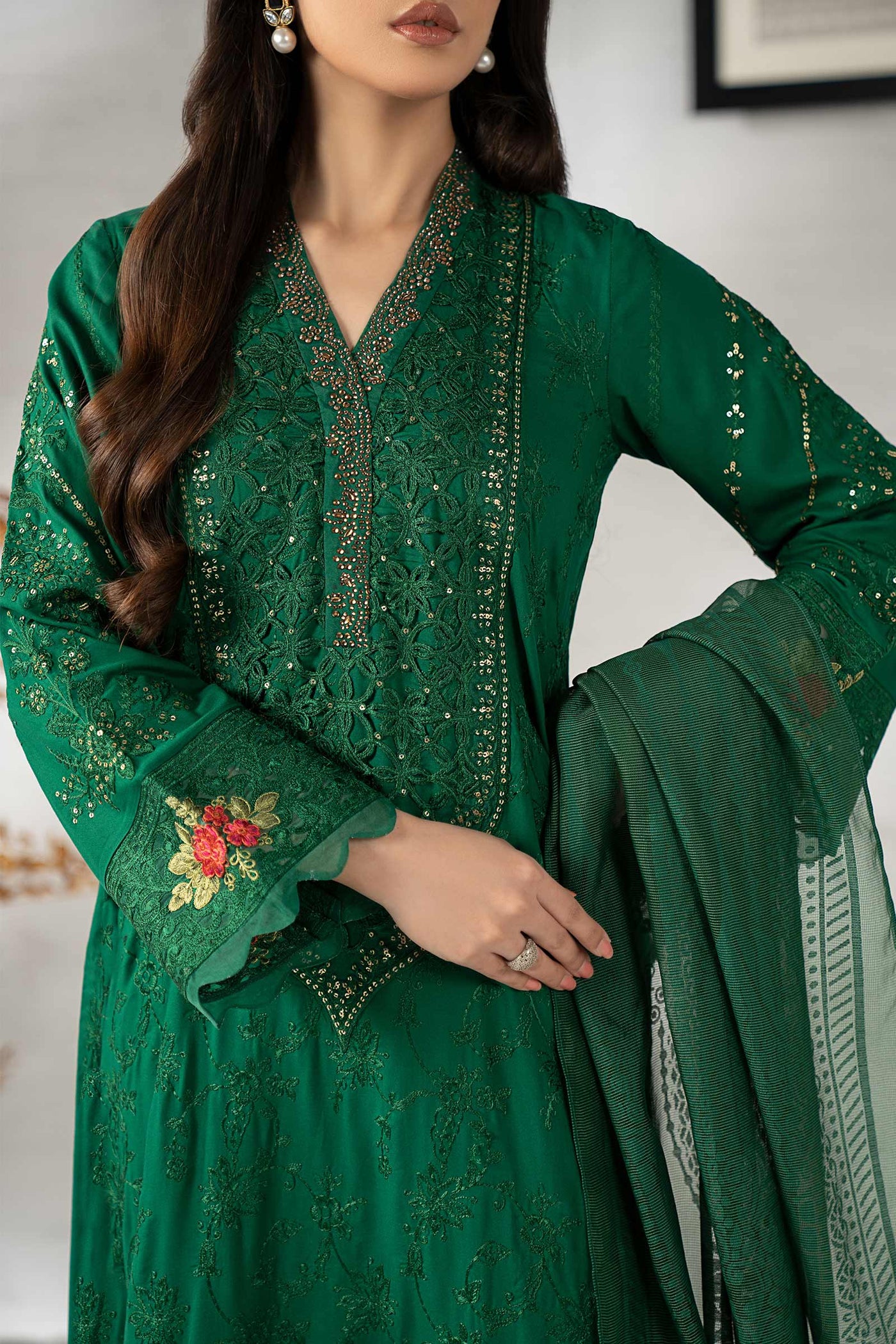 3 Piece Embroidered Linen Suit