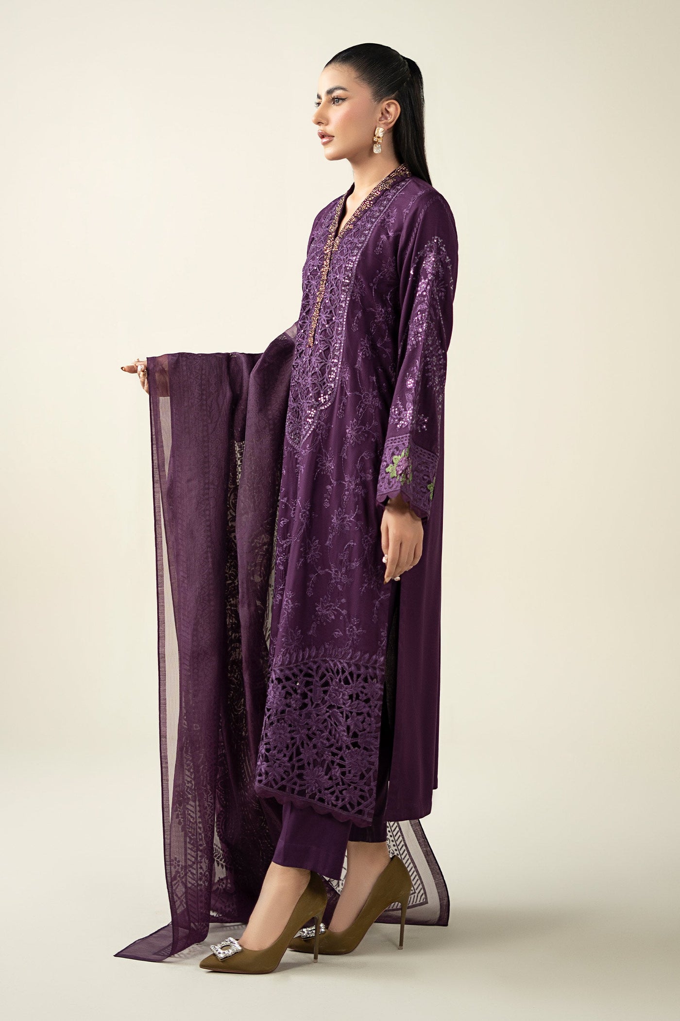 3 Piece Embroidered Linen Suit