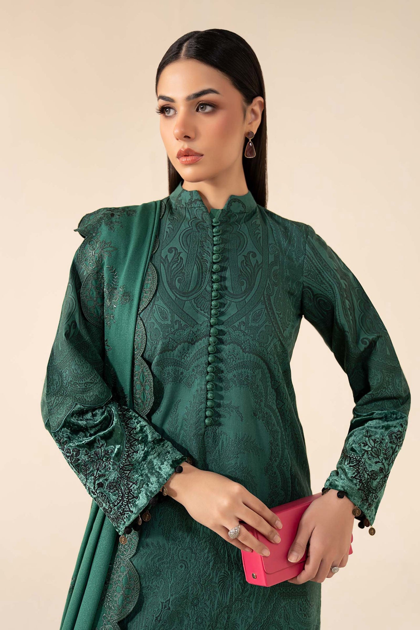 3 Piece Embroidered Cotton Jacquard Suit