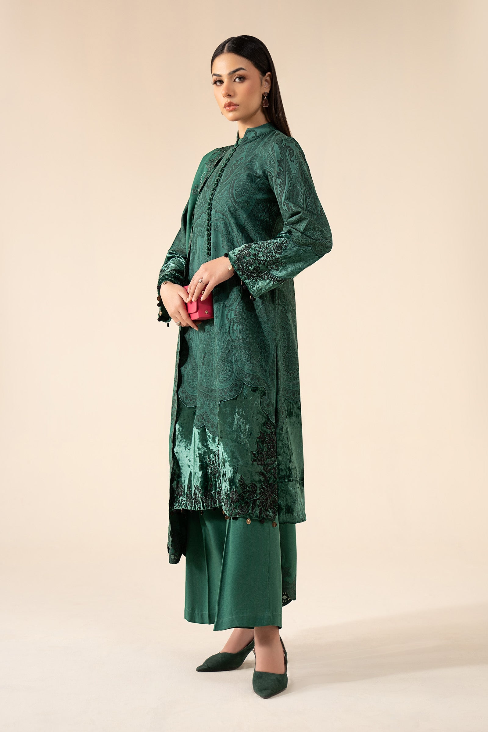 3 Piece Embroidered Cotton Jacquard Suit