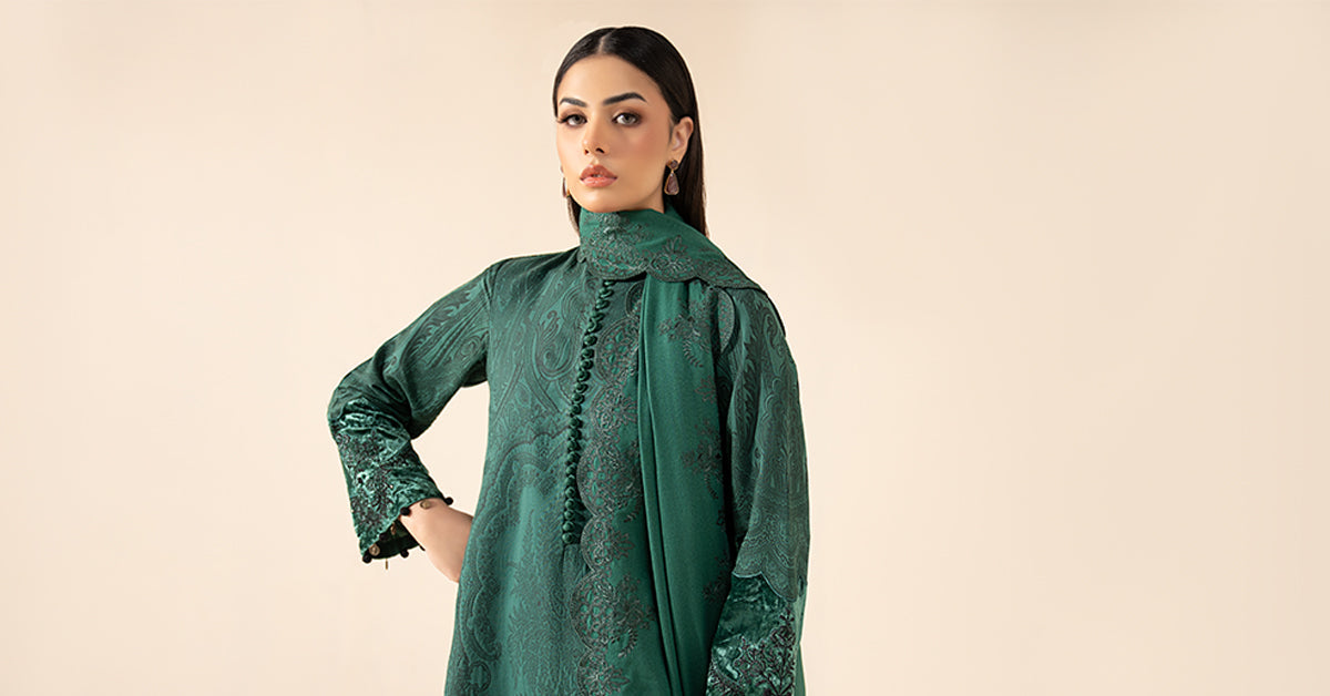 3 Piece Embroidered Cotton Jacquard Suit