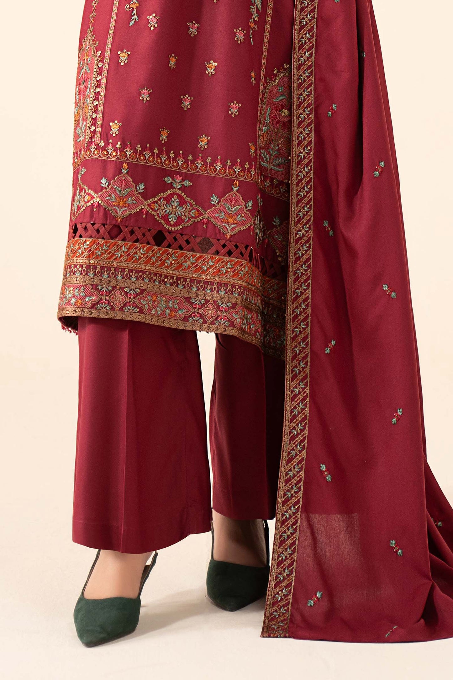 3 Piece Embroidered Linen Suit